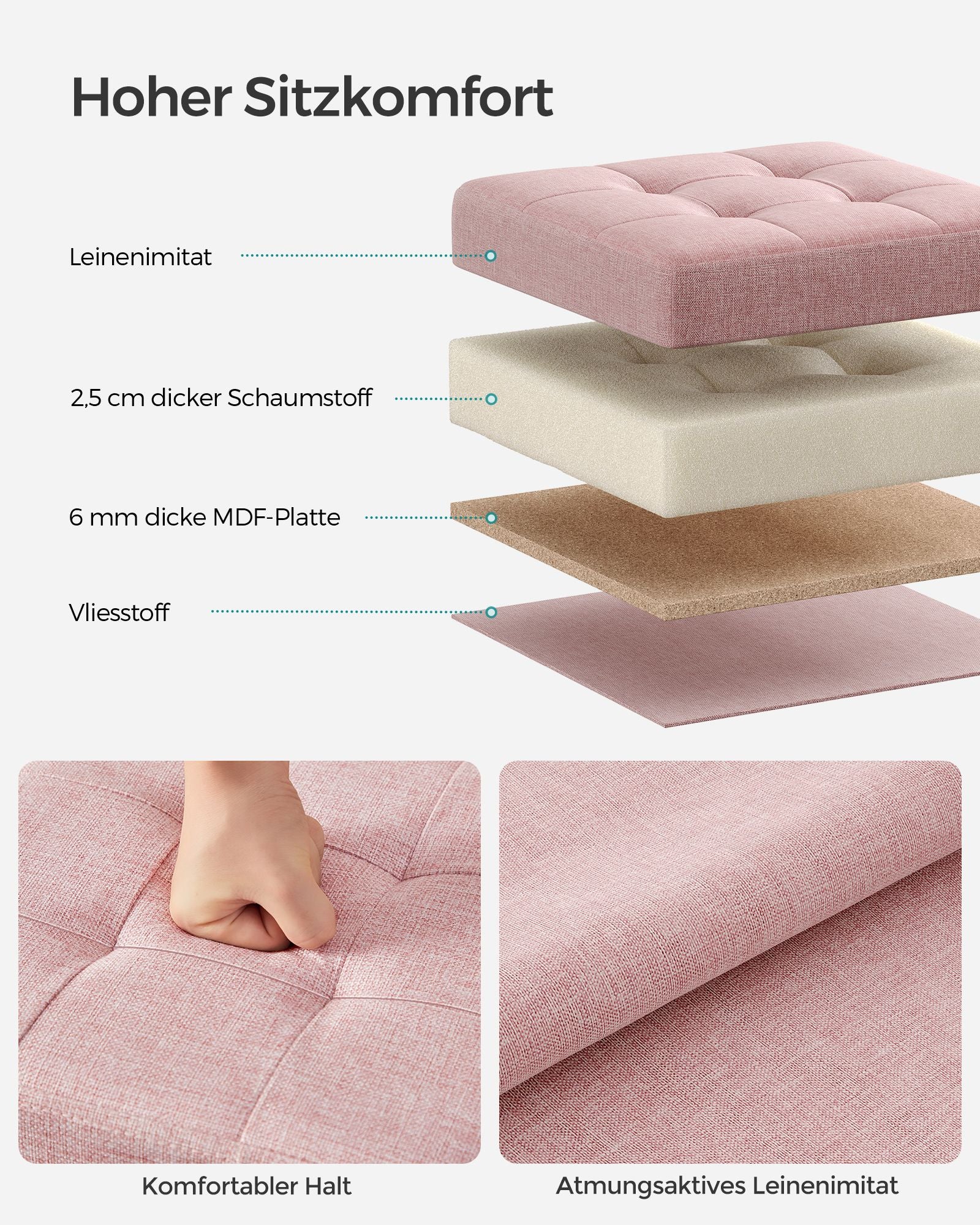 Bank – 30 cm – met opbergruimte – pastelroze