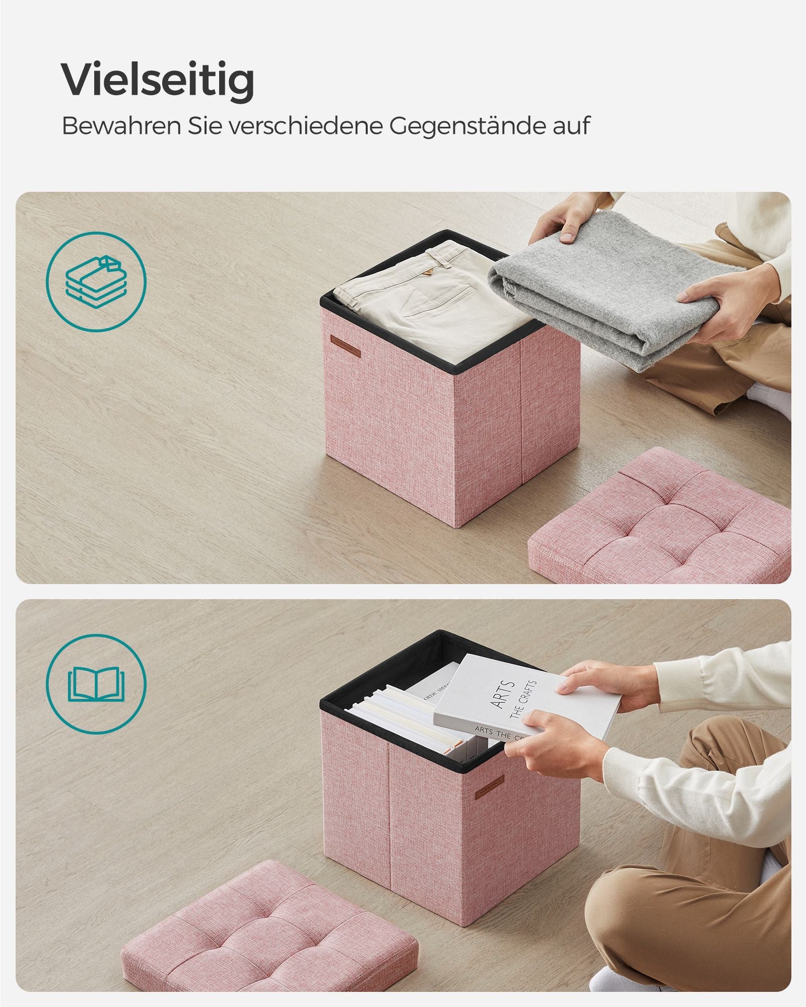 Bank – 30 cm – met opbergruimte – pastelroze