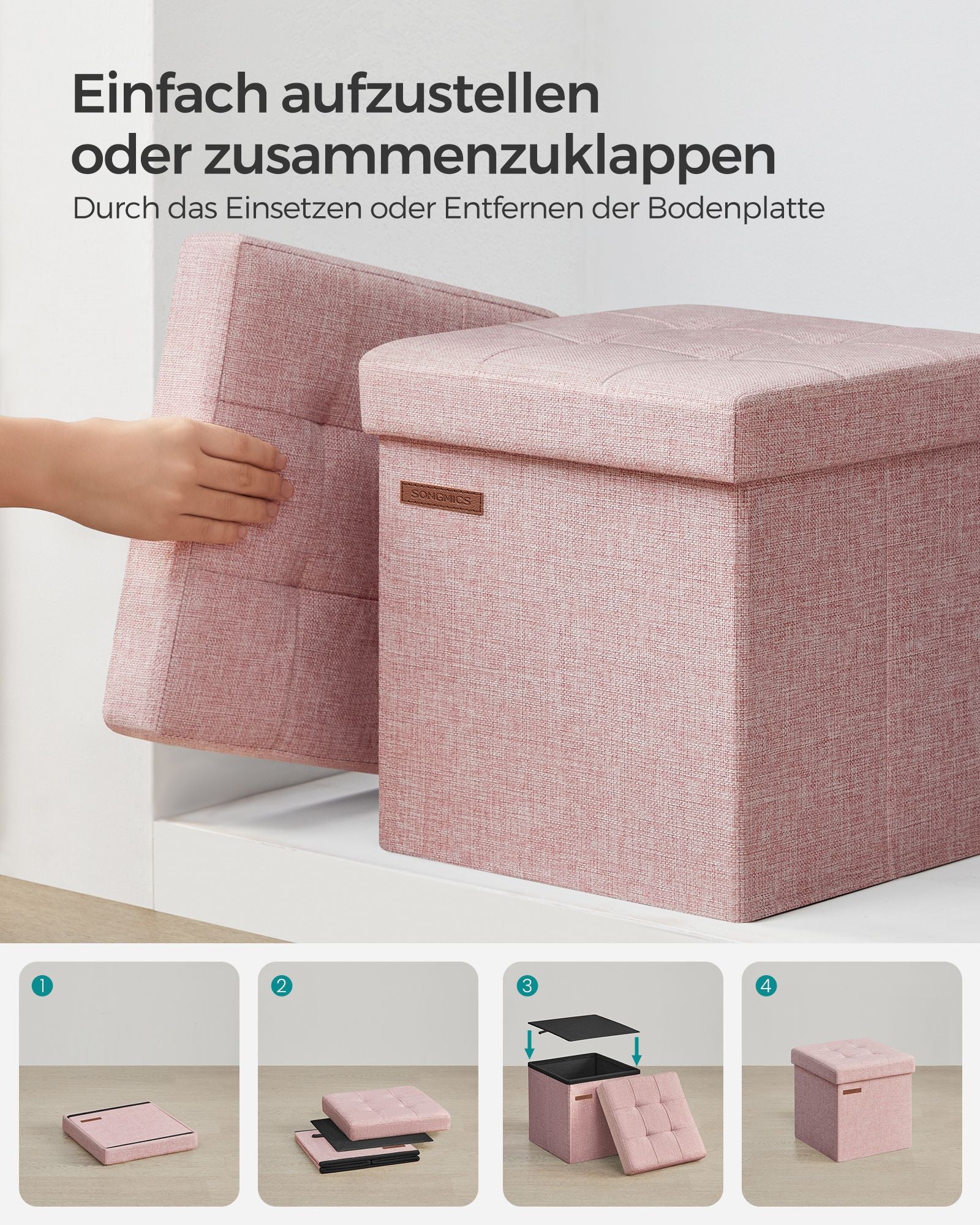 Bank – 30 cm – met opbergruimte – pastelroze