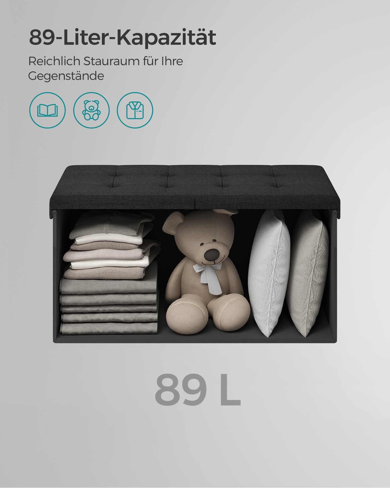 Bank – met opbergruimte – 38 × 76 × 38 cm – inktzwart