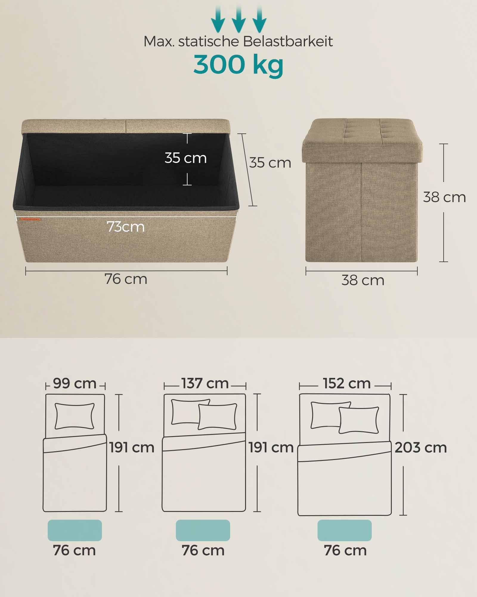 Bank – met opbergruimte – 38 × 76 × 38 cm – camelbruin