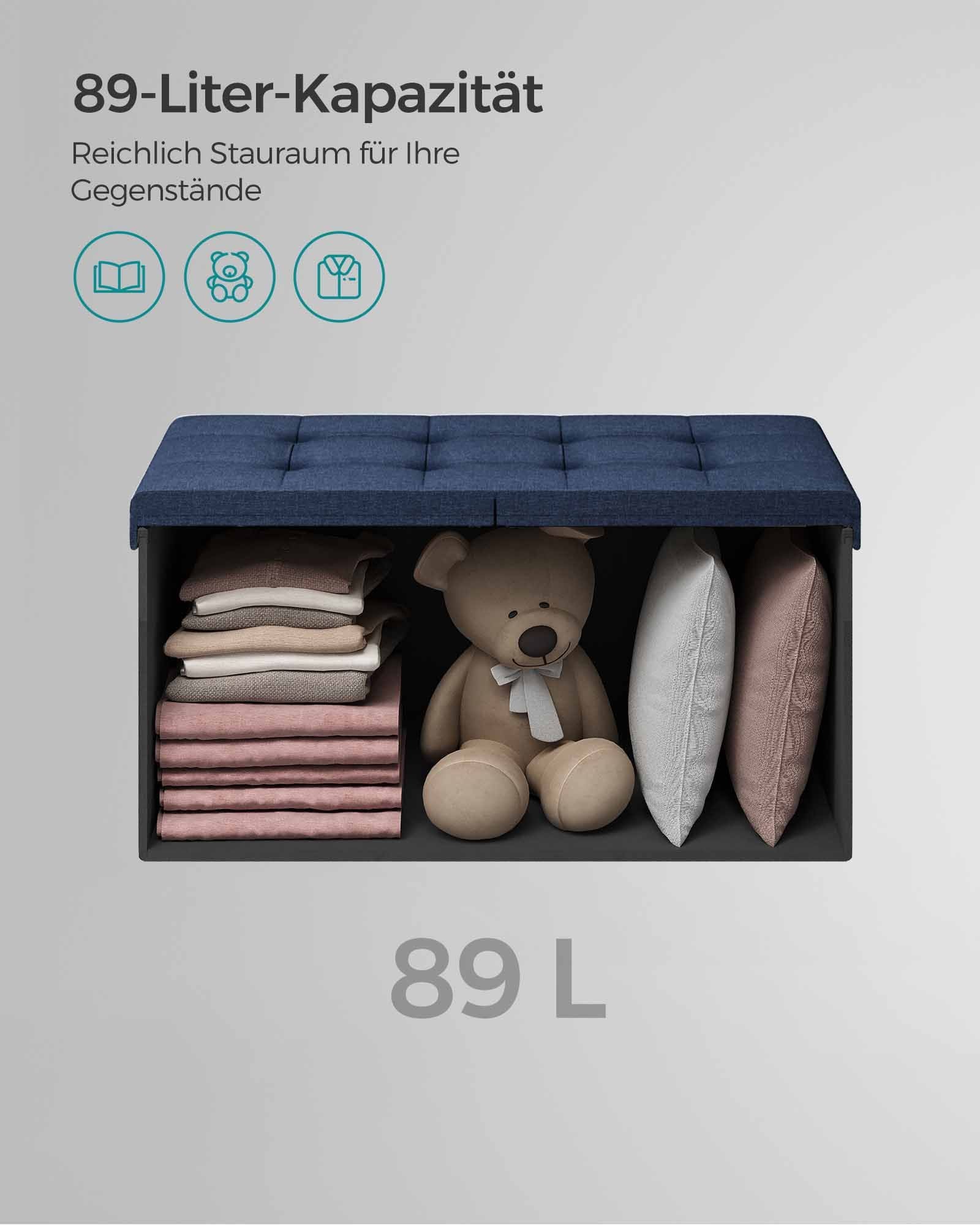 Bank – met opbergruimte – 38 × 76 × 38 cm – nachtblauw
