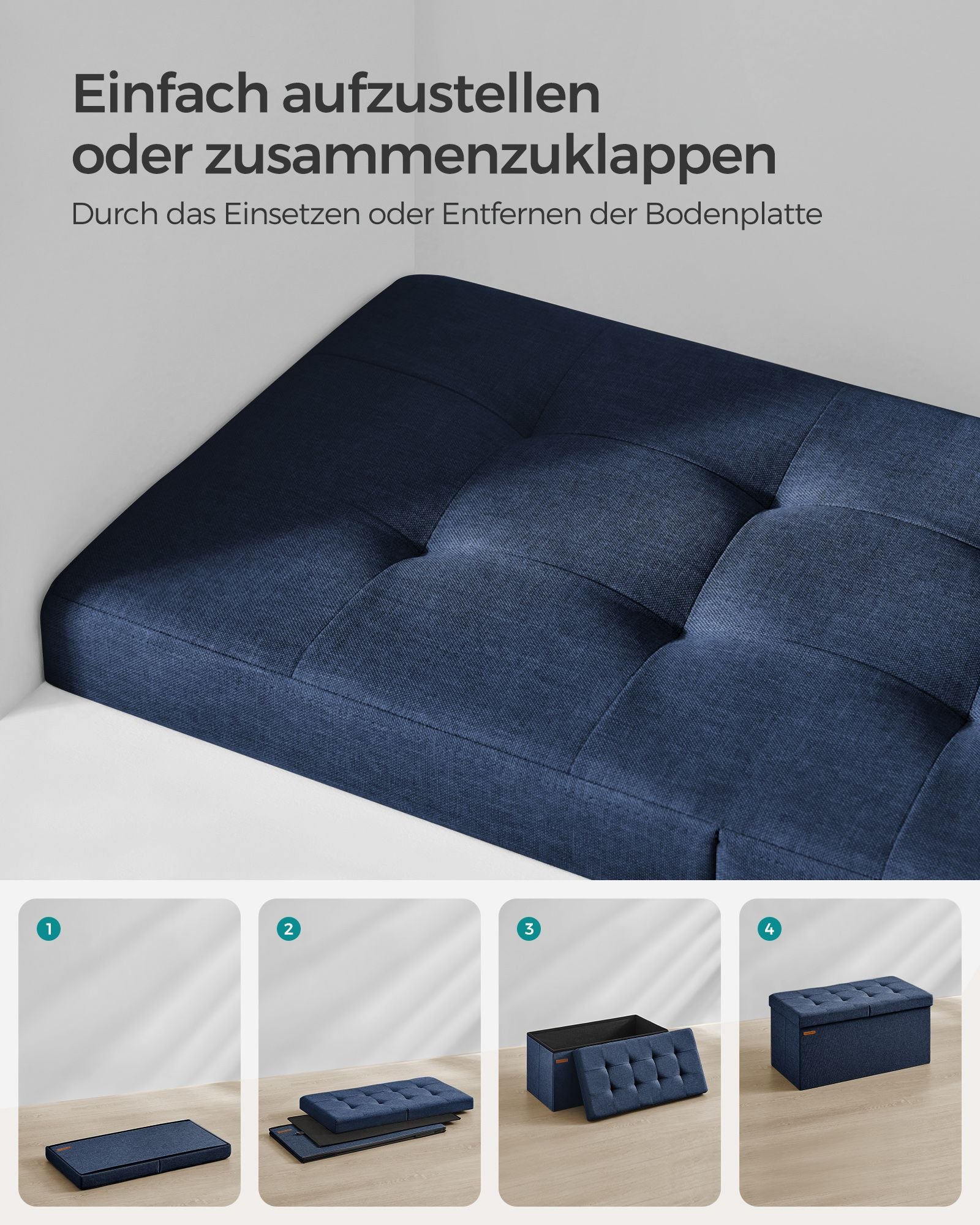 Bank – met opbergruimte – 38 × 76 × 38 cm – nachtblauw