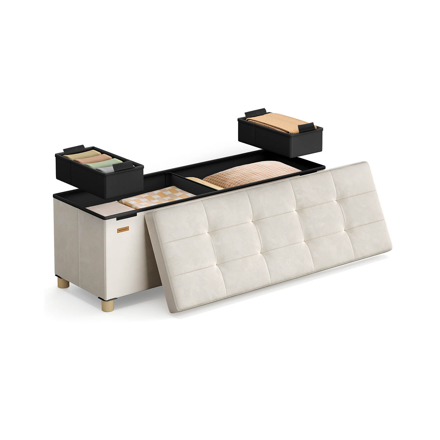 Opbergbank met Deksel – 110x38x40 cm – Voetenbank 112L – Beige