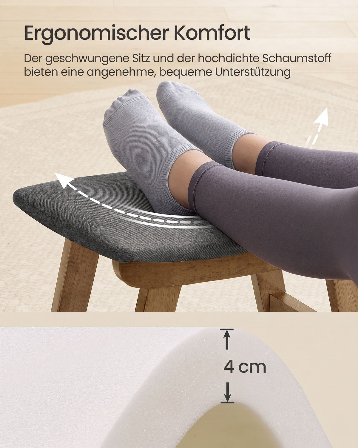 Zitbankje – Rubberhout – Linnenlook – Zonder Leuning – 39 cm – Leigrijs