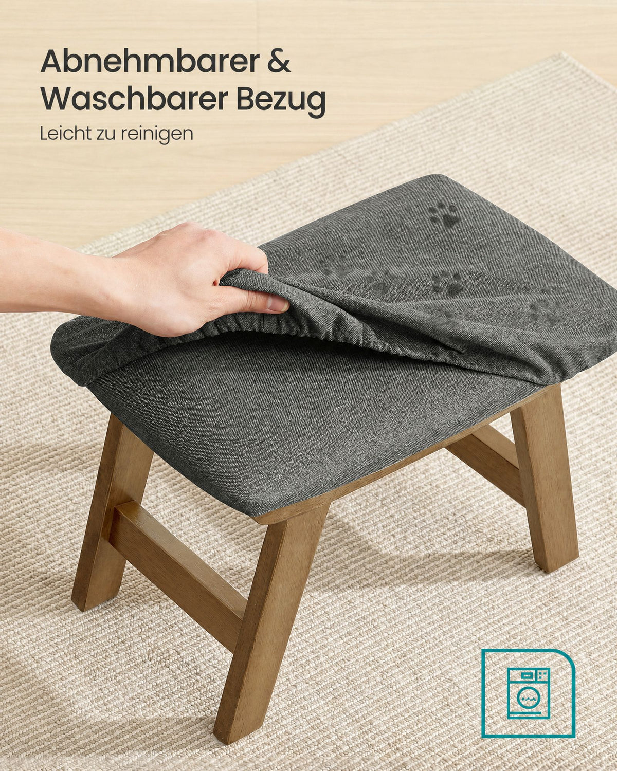 Zitbankje – Rubberhout – Linnenlook – Zonder Leuning – 39 cm – Leigrijs