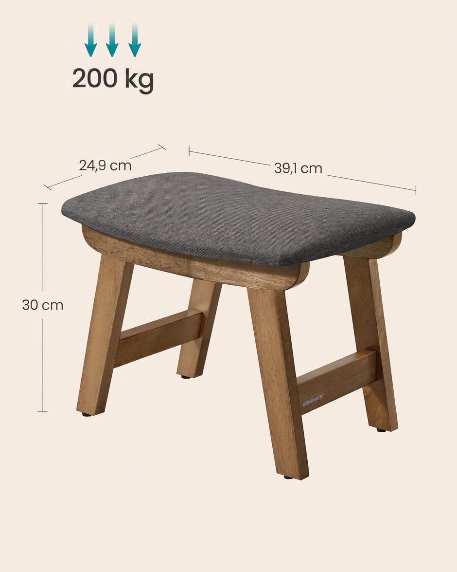 Zitbankje – Rubberhout – Linnenlook – Zonder Leuning – 39 cm – Leigrijs