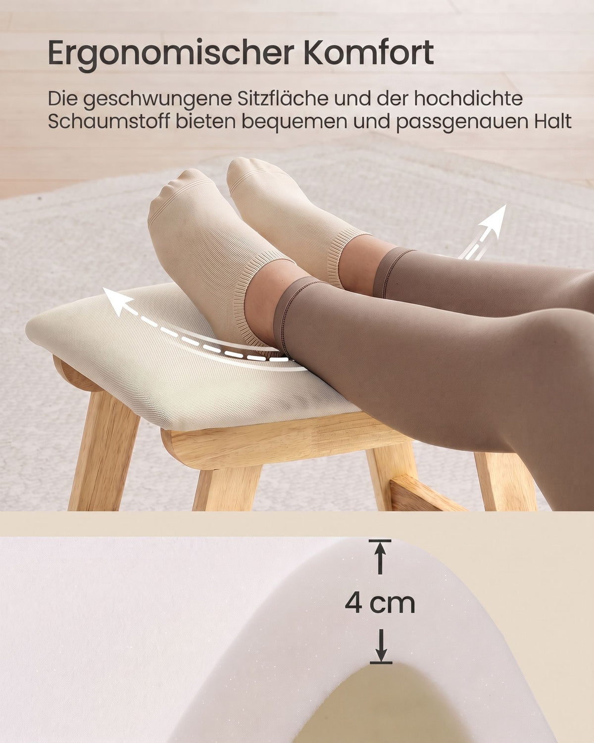 Zitbankje – Houten Poten – Linnenlook – Voetenbank voor Hal of Slaapkamer – Beige