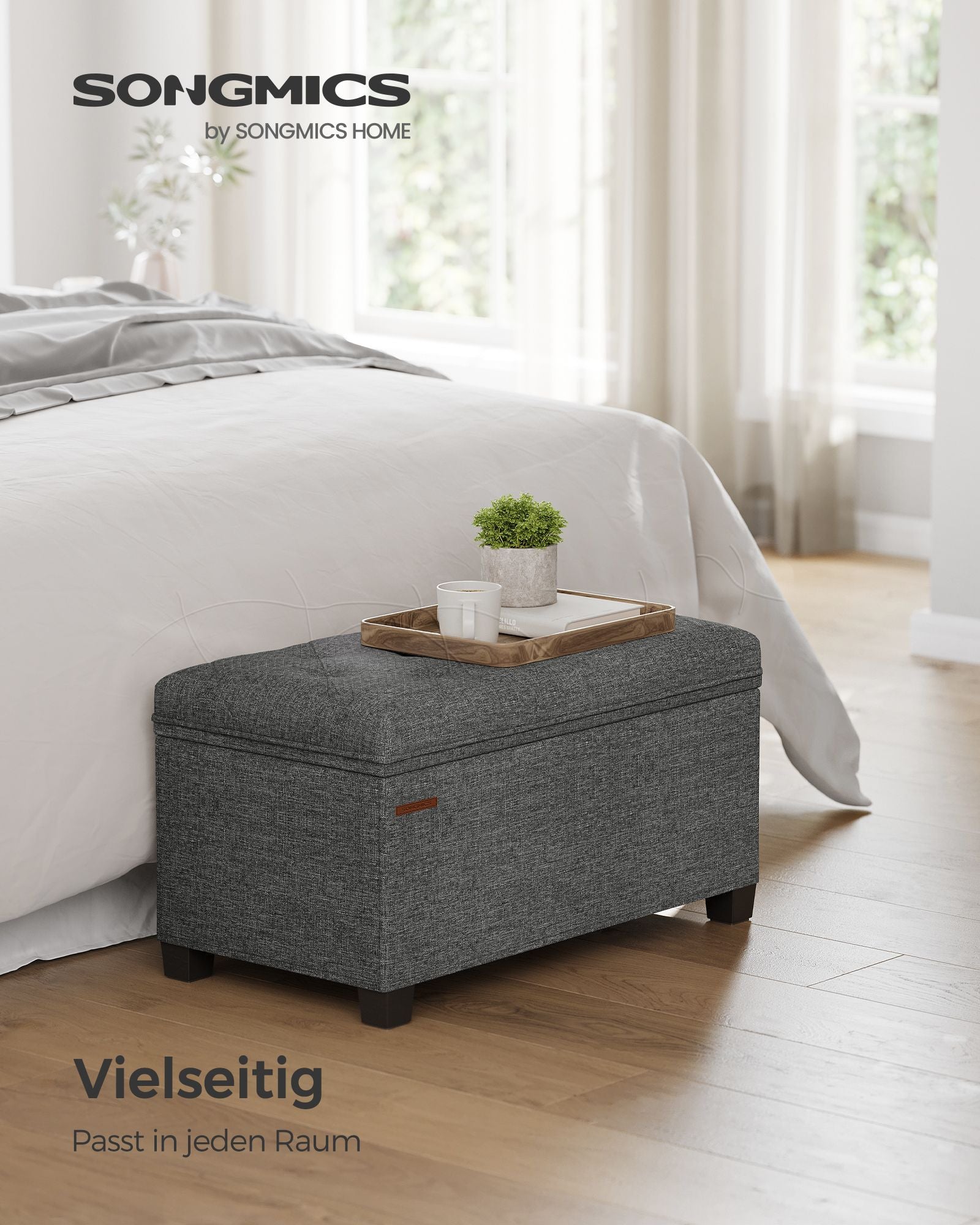 Kruk – met opbergruimte – 40 × 76 × 40 cm – donkergrijs