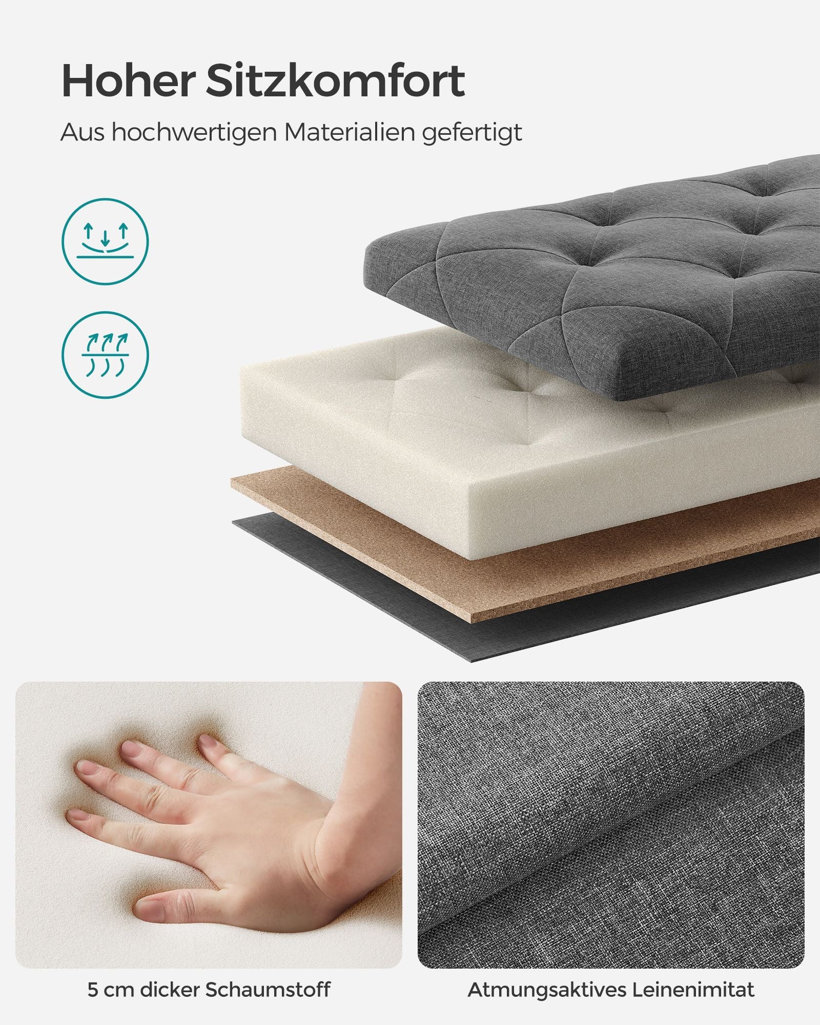 Kruk – met opbergruimte – 40 × 76 × 40 cm – donkergrijs