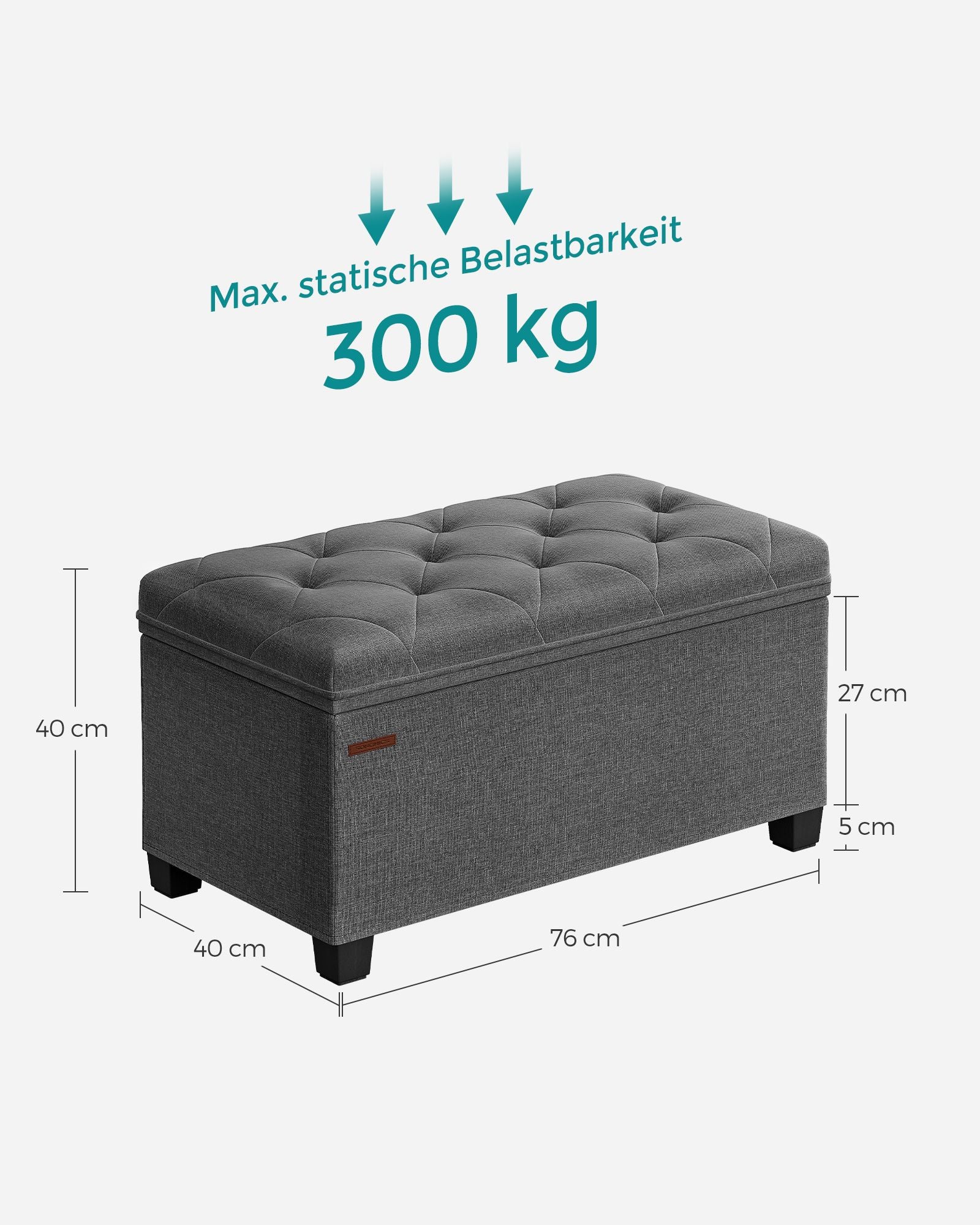 Kruk – met opbergruimte – 40 × 76 × 40 cm – donkergrijs