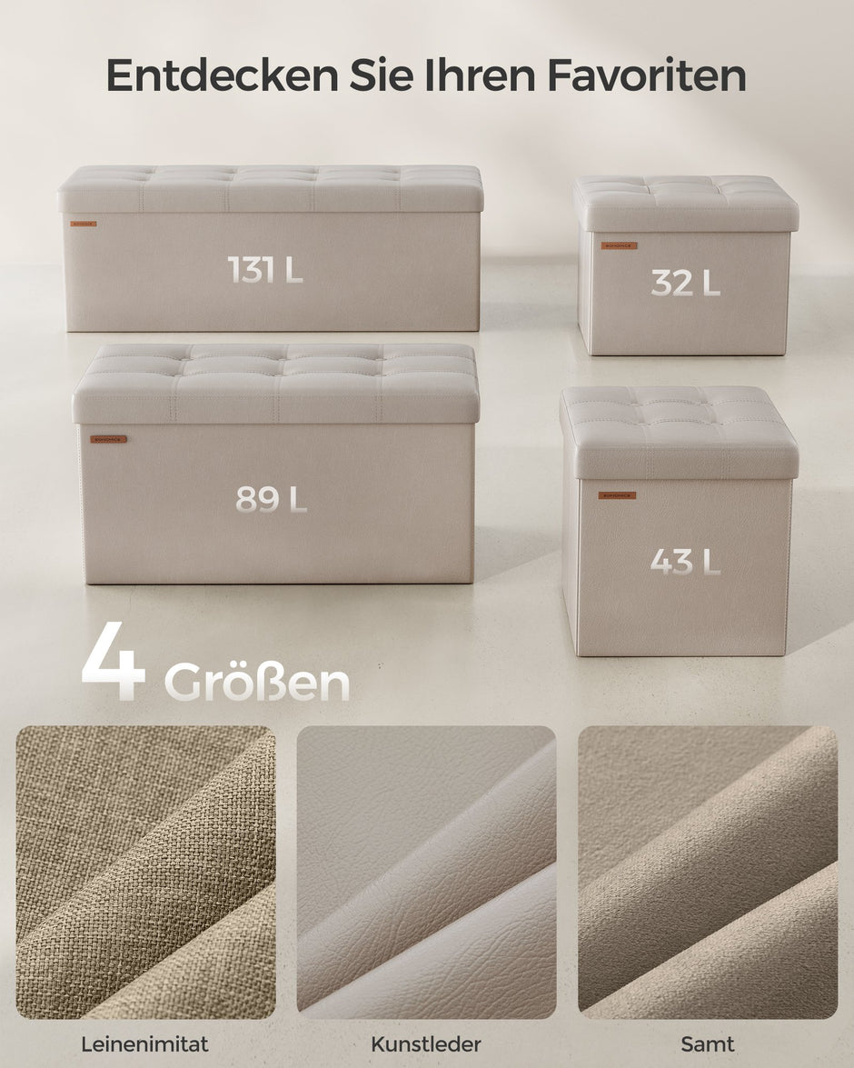 Opbergbank - 110 cm - Opvouwbaar - Kunstleer - Lichtbeige