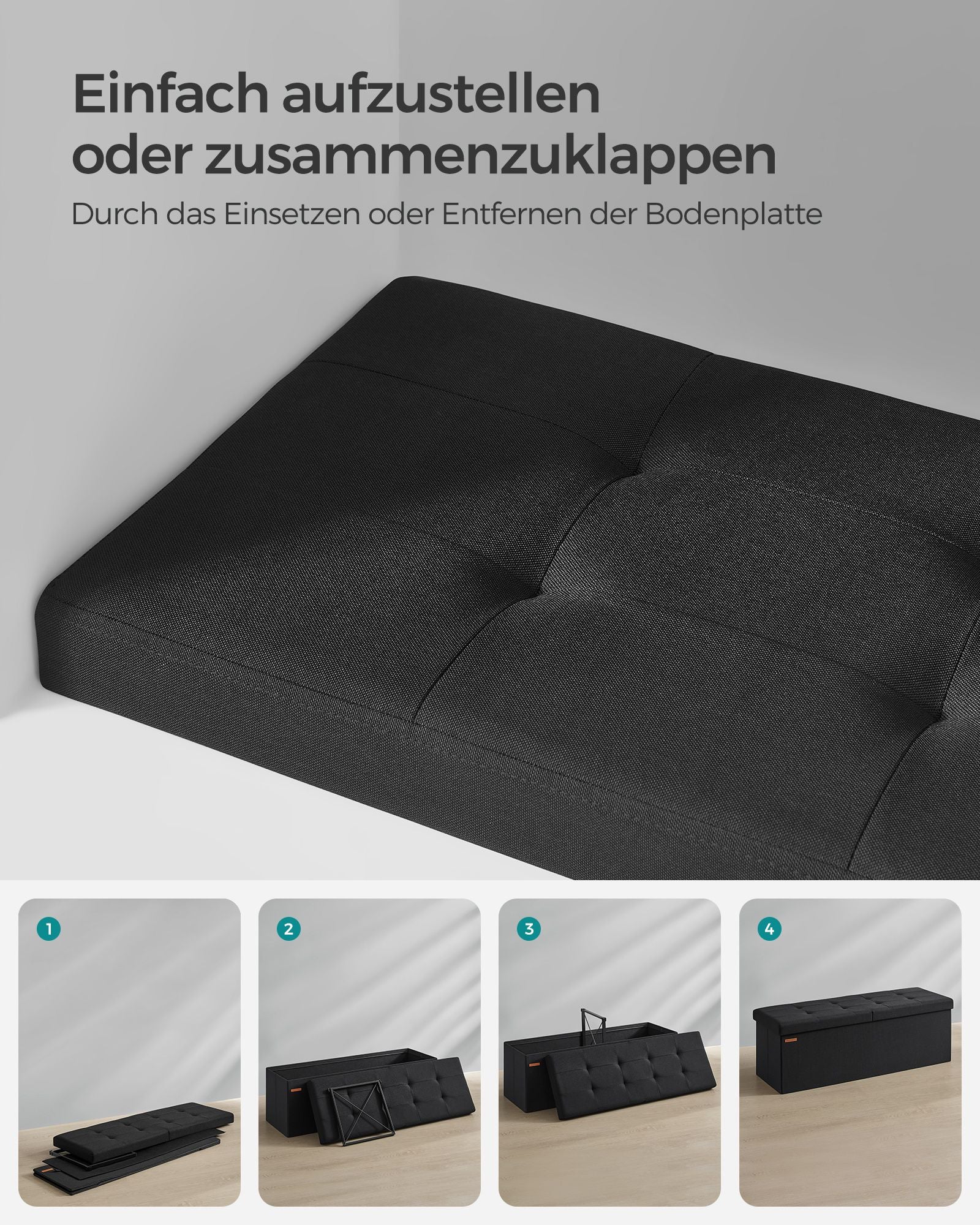 Bank – met opbergruimte – 38 × 110 × 38 cm – inktzwart