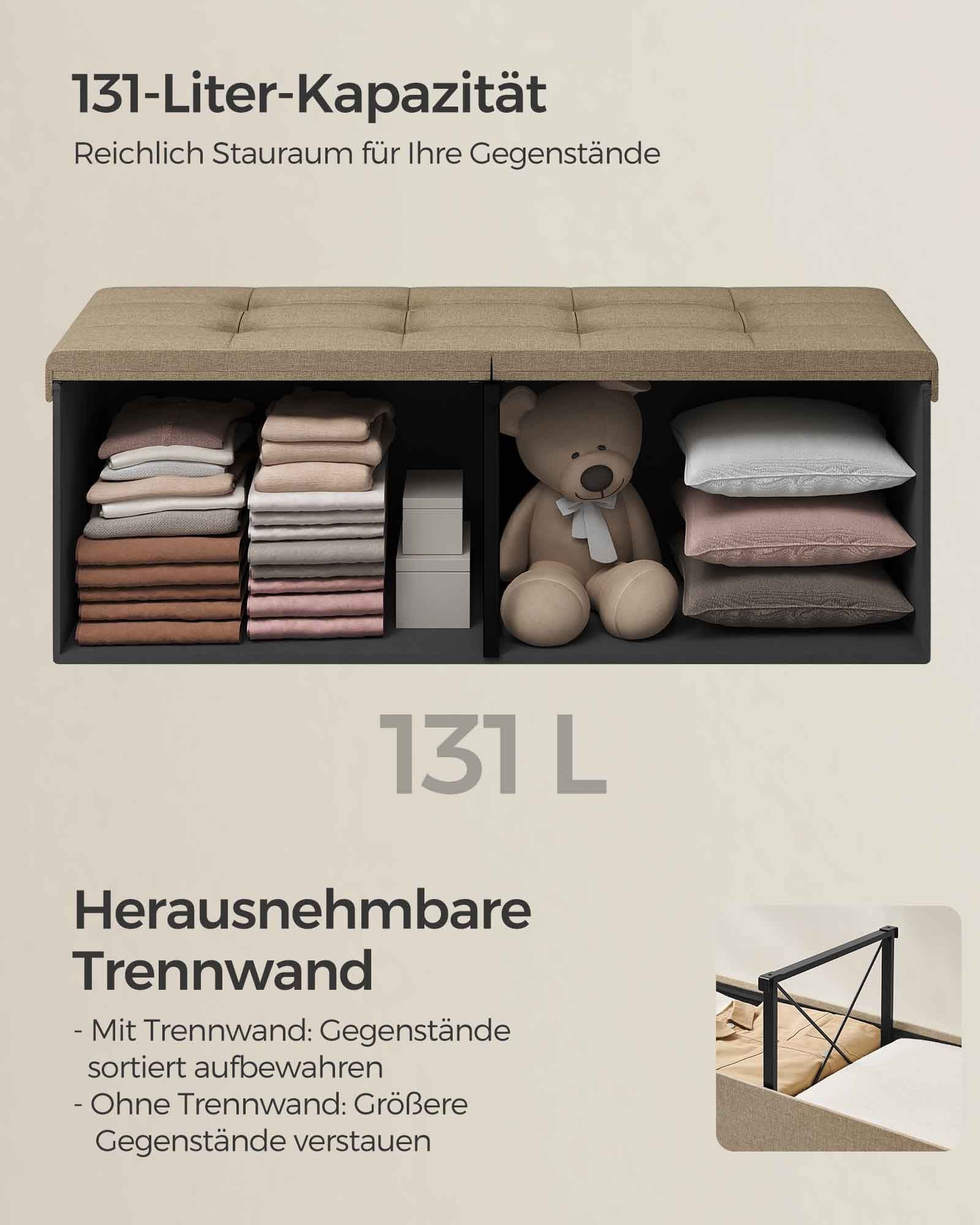 Bank – met opbergruimte – 38 × 110 × 38 cm – kameelbruin
