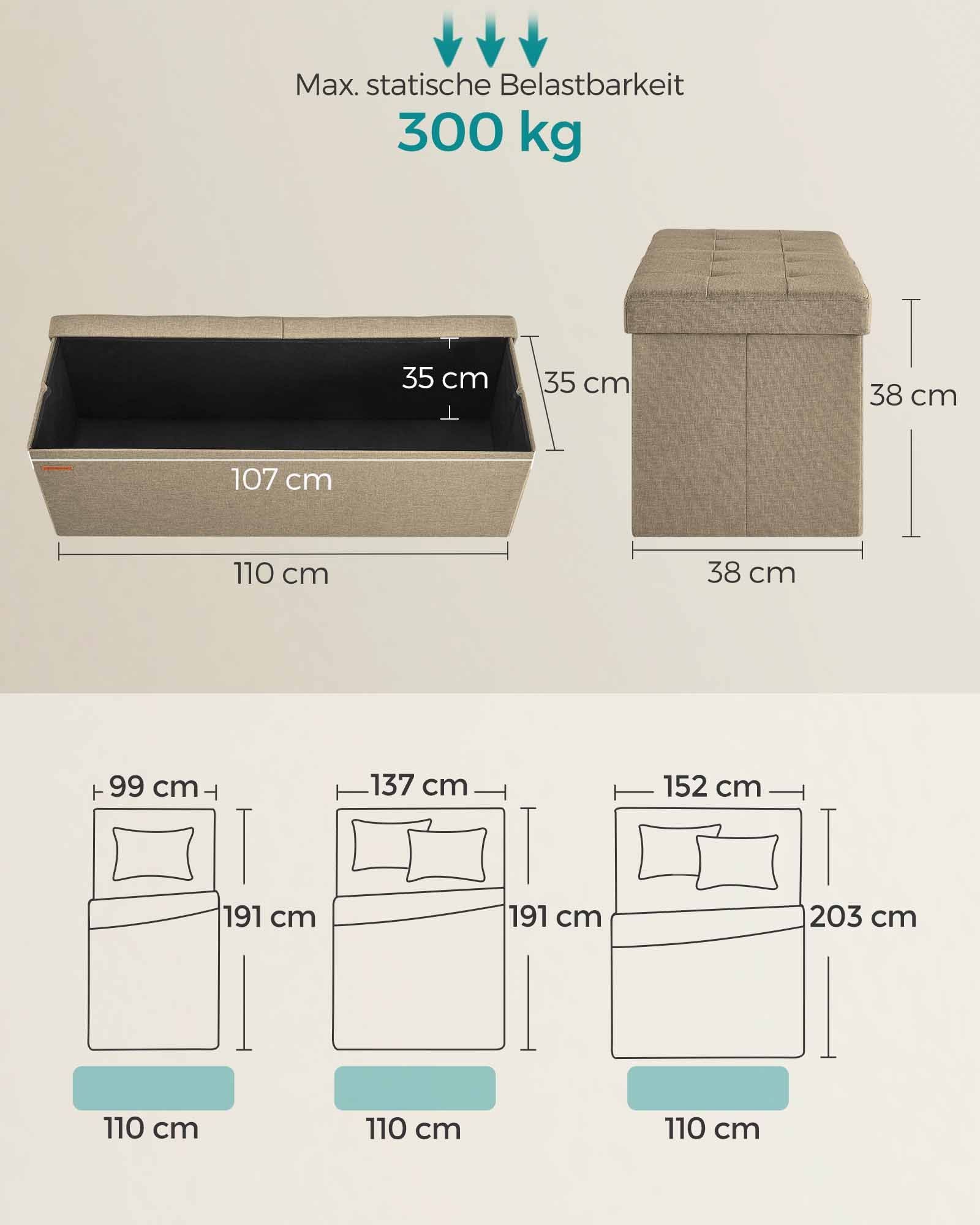 Bank – met opbergruimte – 38 × 110 × 38 cm – kameelbruin