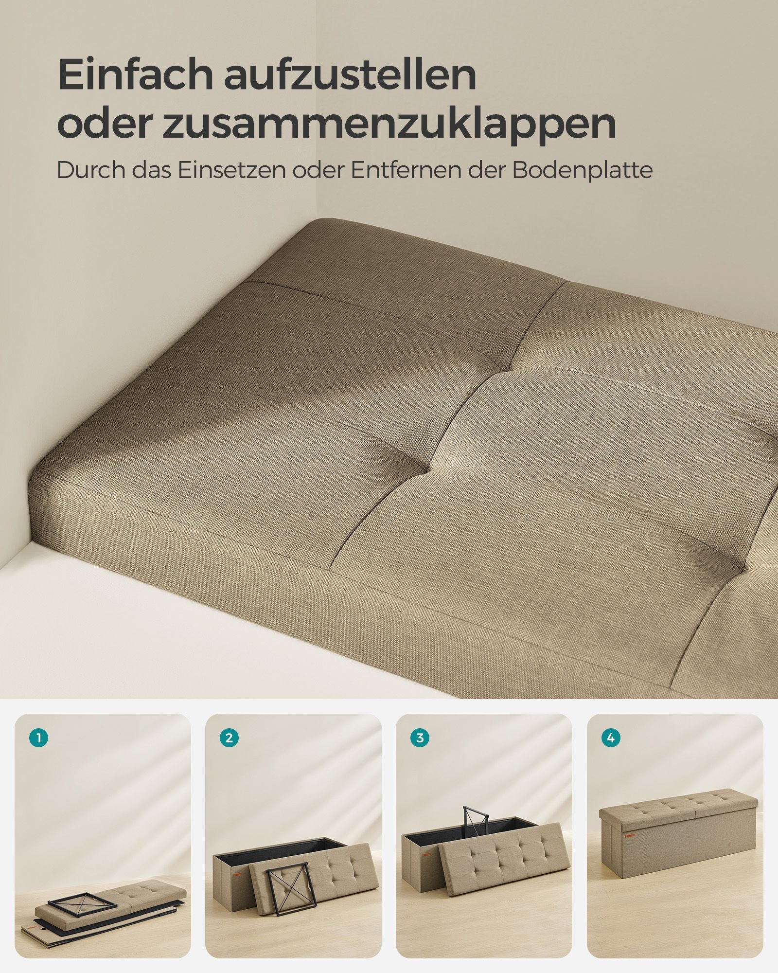 Bank – met opbergruimte – 38 × 110 × 38 cm – kameelbruin