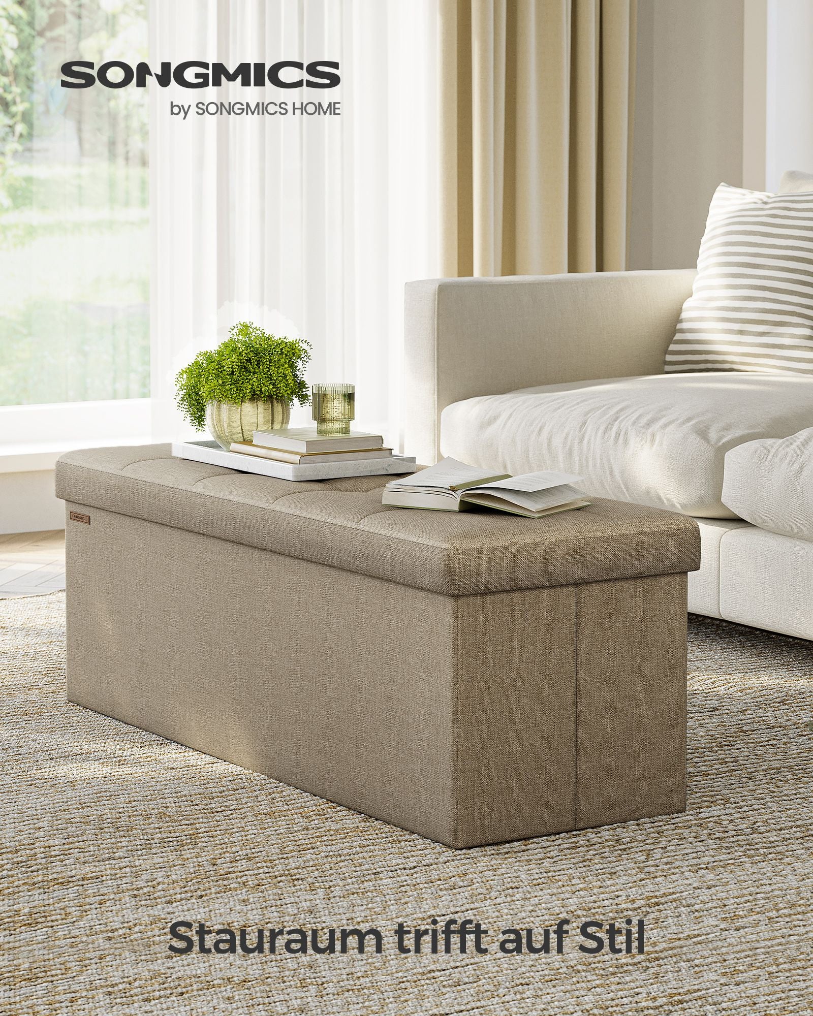 Bank – 110 cm – opklapbaar met opbergruimte – licht taupe