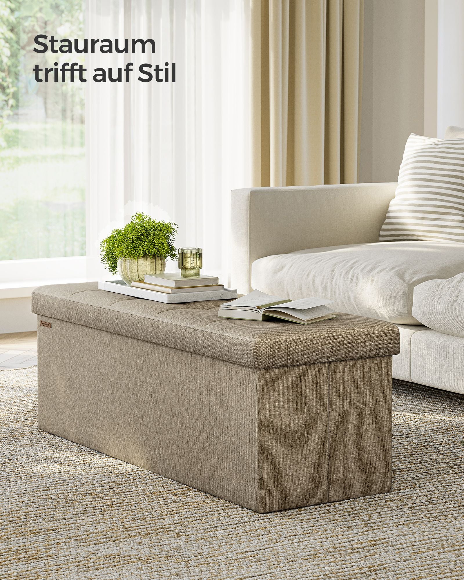 Bank – 110 cm – opklapbaar met opbergruimte – licht taupe