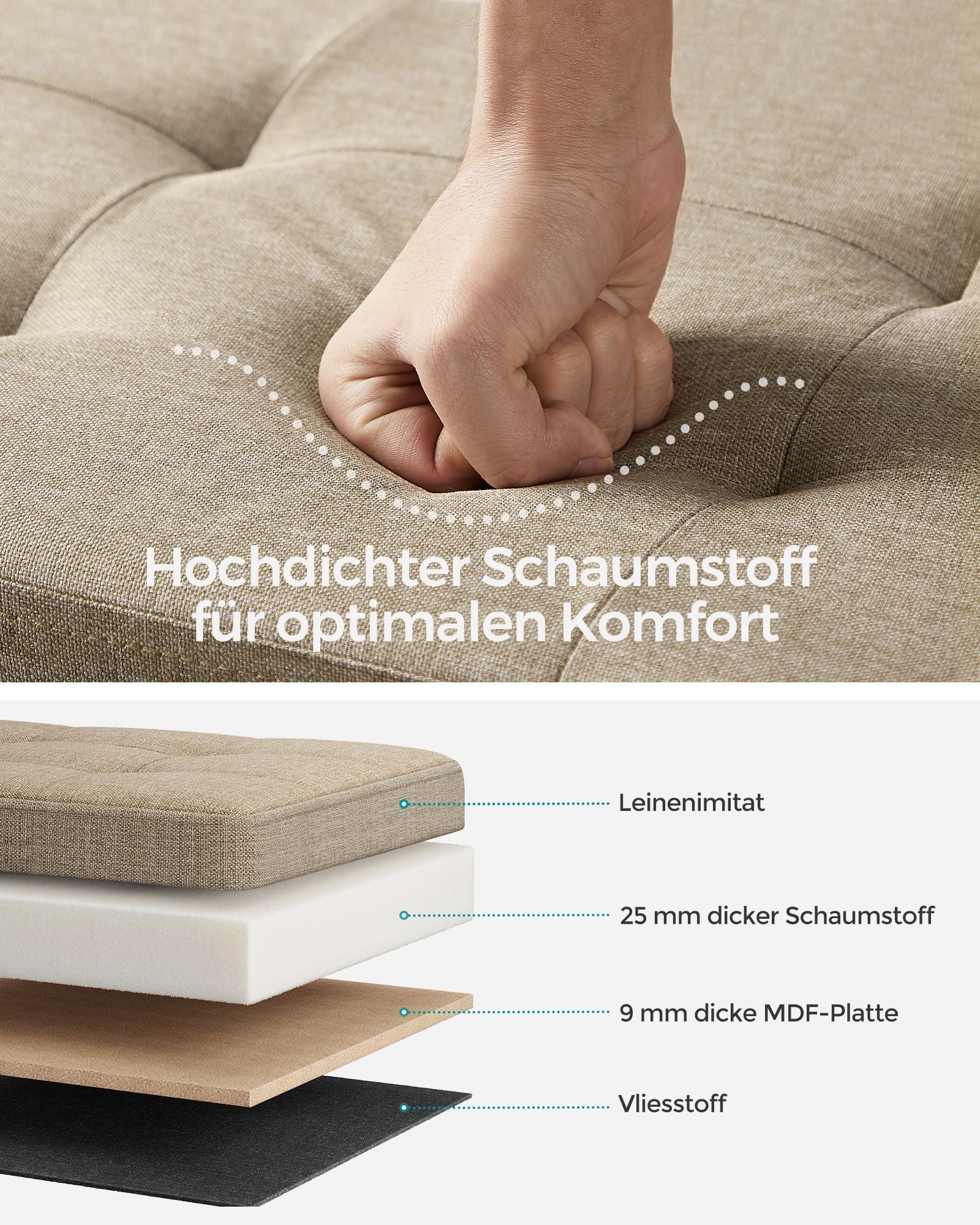 Bank – 110 cm – opklapbaar met opbergruimte – licht taupe