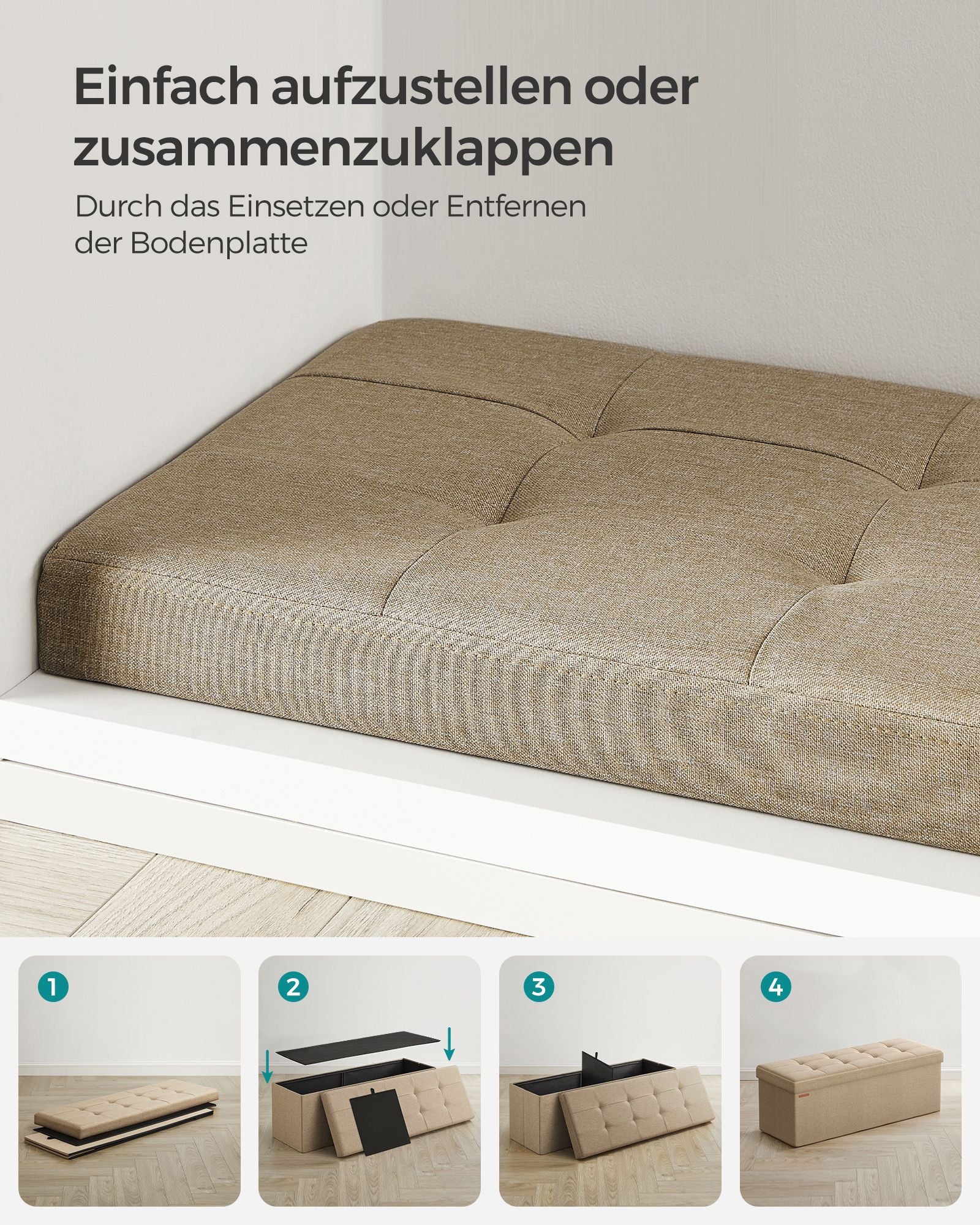 Bank – 110 cm – opklapbaar met opbergruimte – licht taupe
