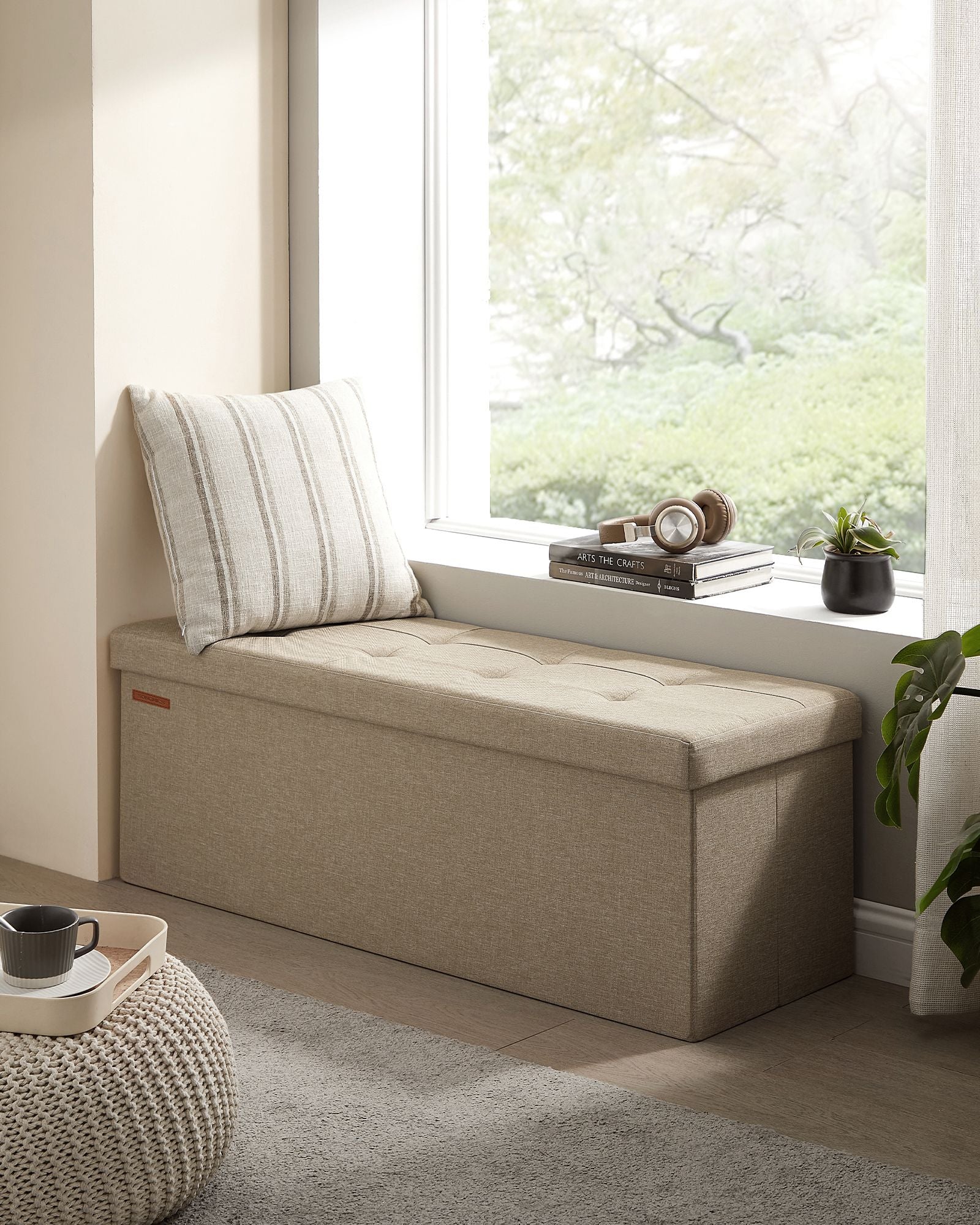 Bank – 110 cm – opklapbaar met opbergruimte – licht taupe