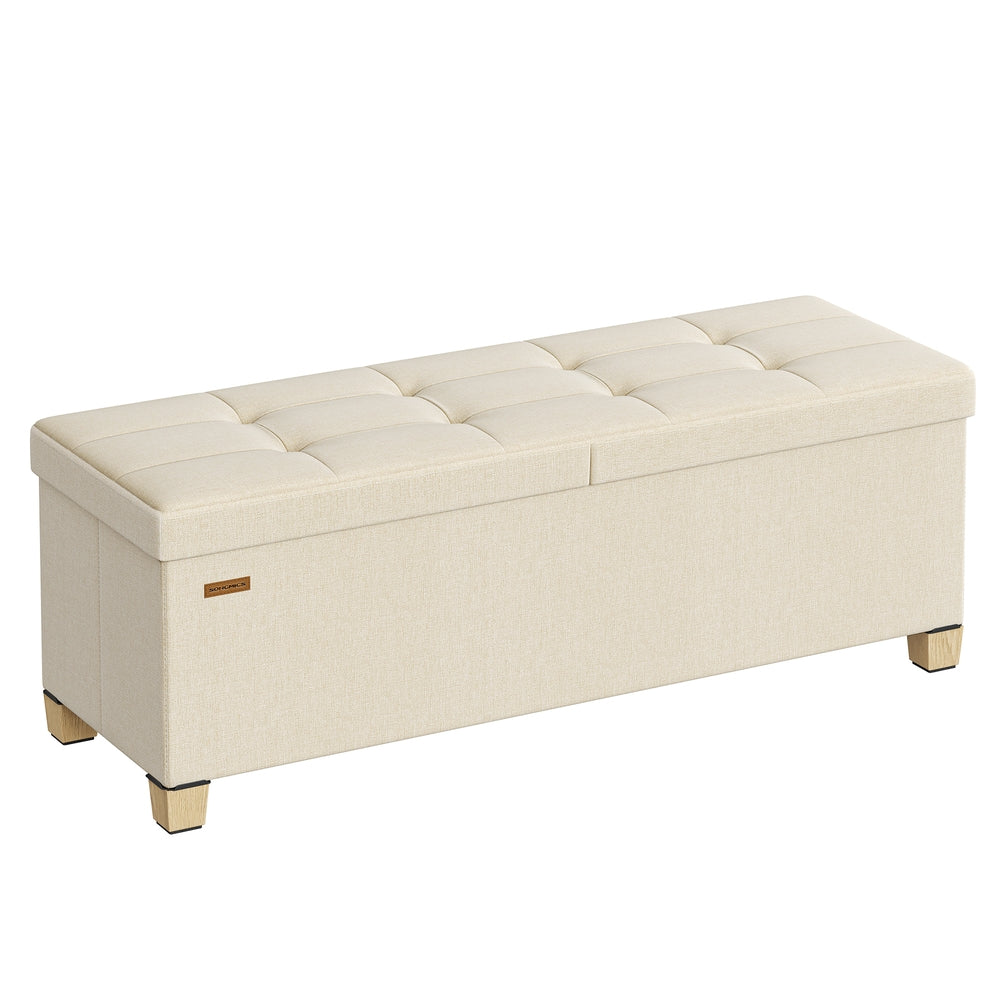 Opbergbank - 110 cm - Scharnierend Deksel - Linnenlook - Lichtbeige