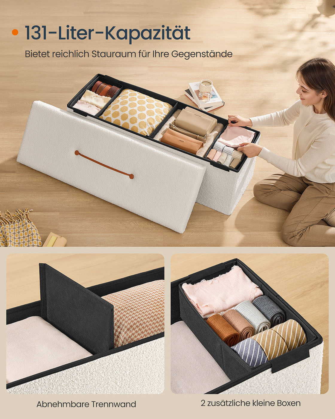 Kruk met opbergruimte 38 x 110 x 38 cm crèmewit