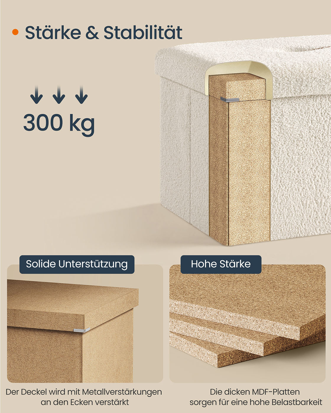 Kruk met opbergruimte 38 x 110 x 38 cm crèmewit