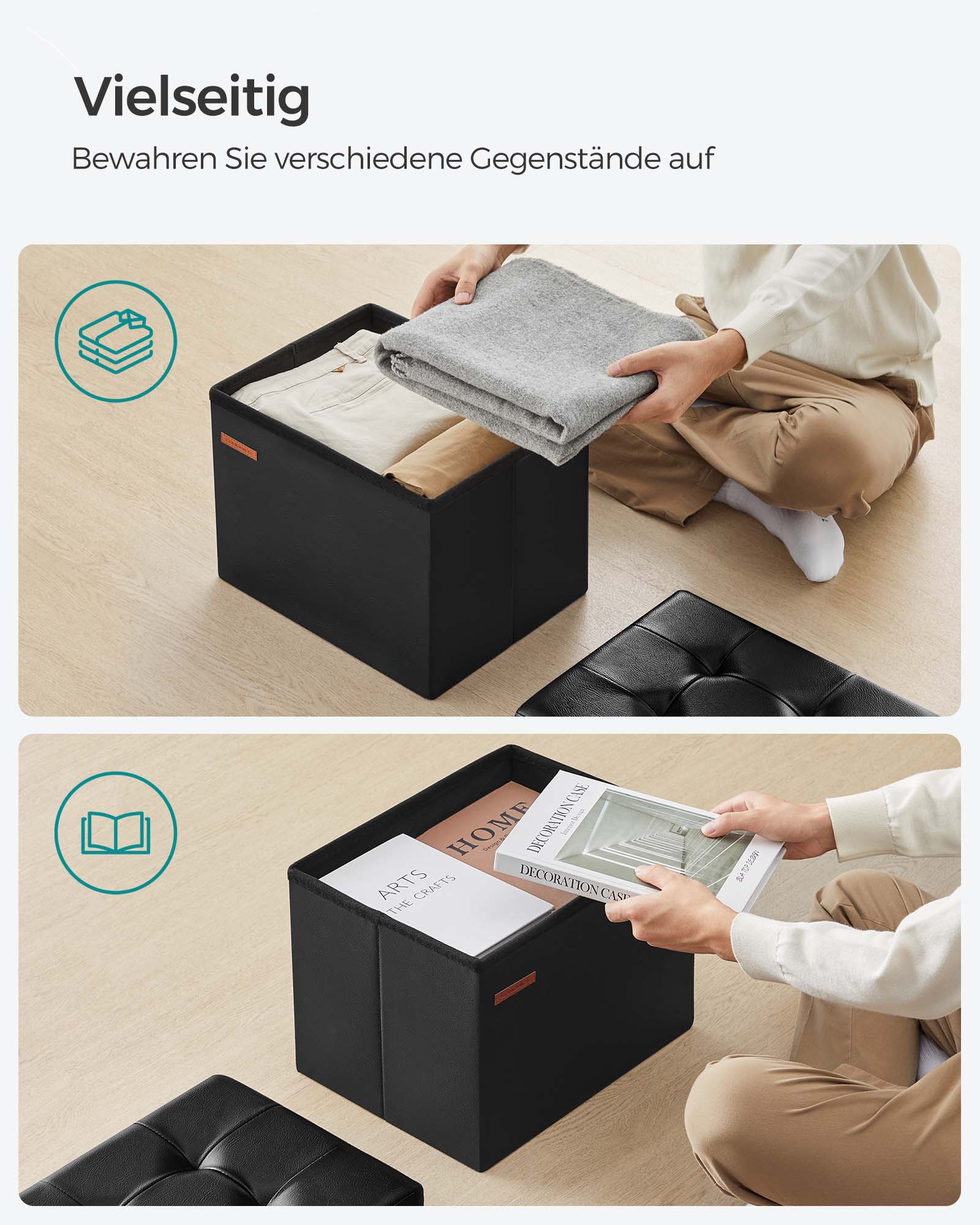 Opklapbare Bank Met Opbergruimte 41 Cm Inktzwart