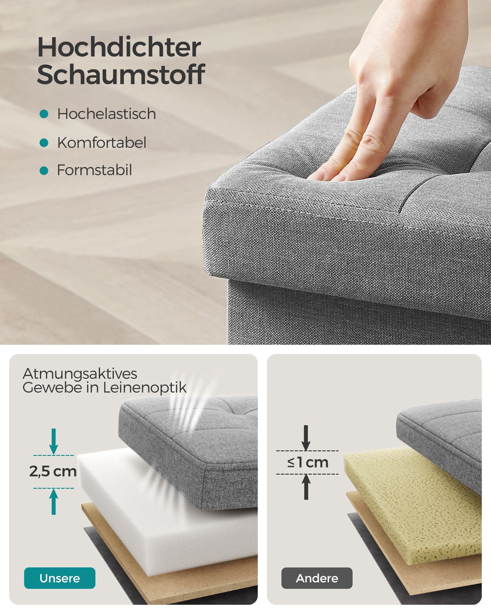 Bank – 41 cm – met opbergruimte – lichtgrijs