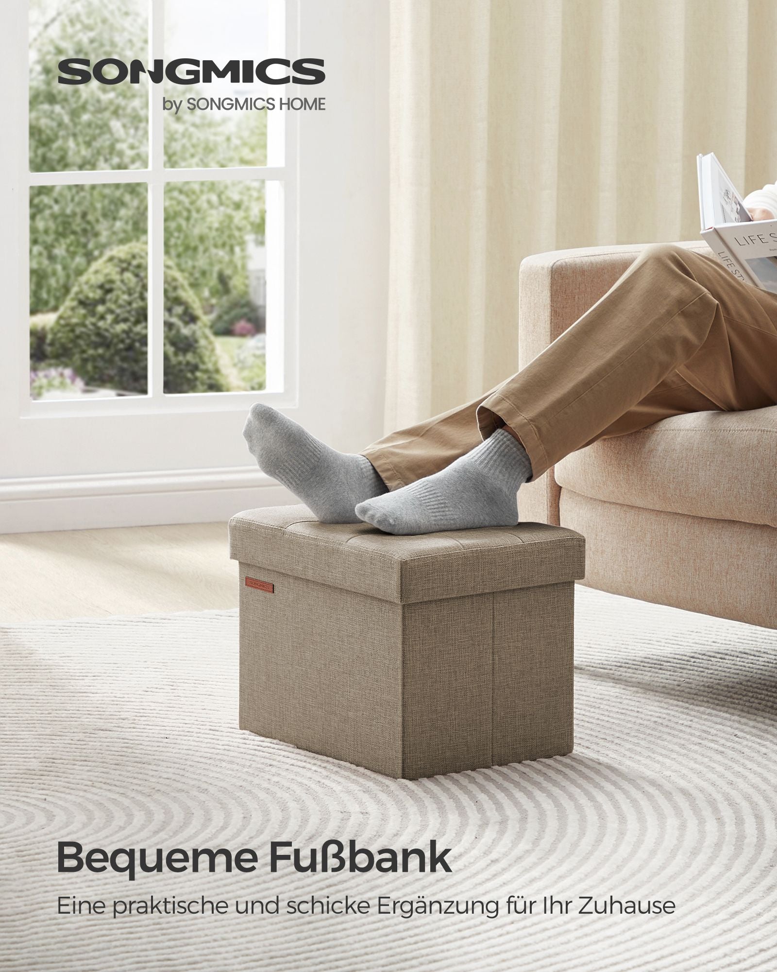 Bank – met opbergruimte – licht taupe