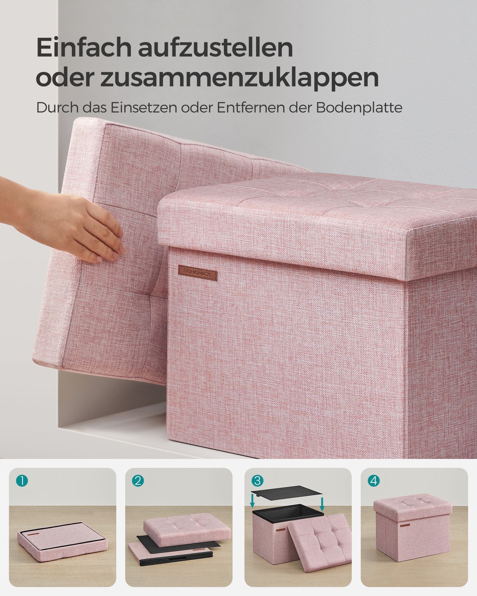 Bankje – met opbergruimte – pastelroze