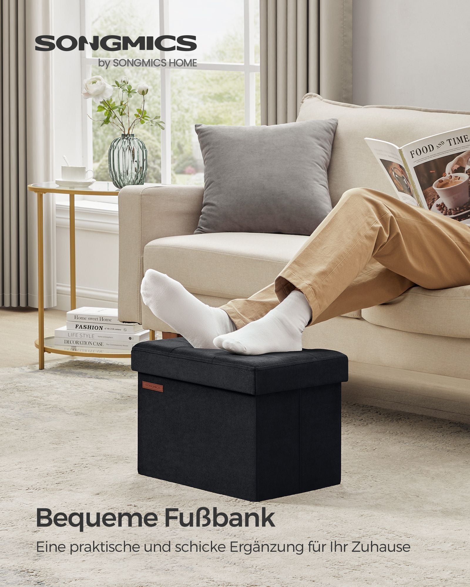 Bankje – met opbergruimte – fluweel – met inktzwarte deksel