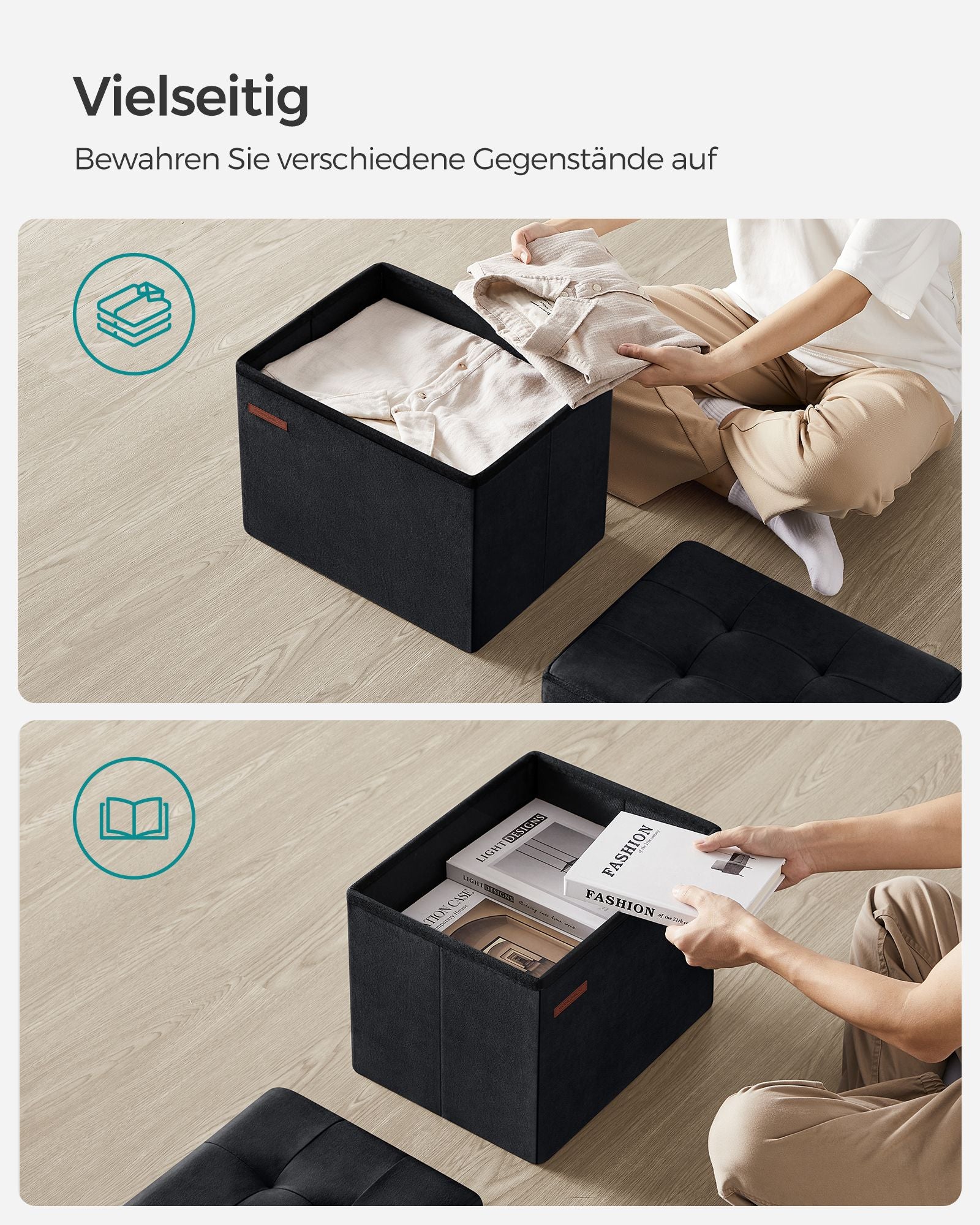 Bankje – met opbergruimte – fluweel – met inktzwarte deksel