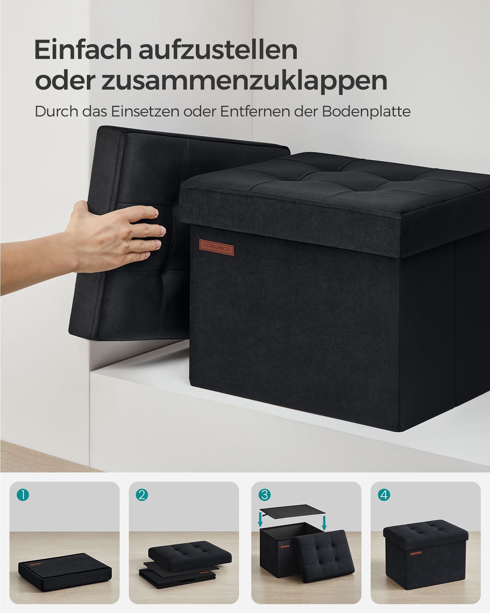 Bankje – met opbergruimte – fluweel – met inktzwarte deksel