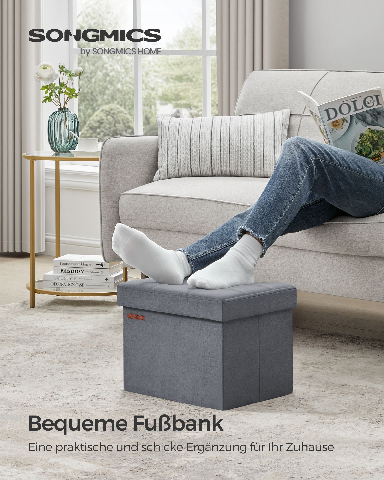 Bank – met opbergruimte – van fluweel – voor de hal – leigrijs