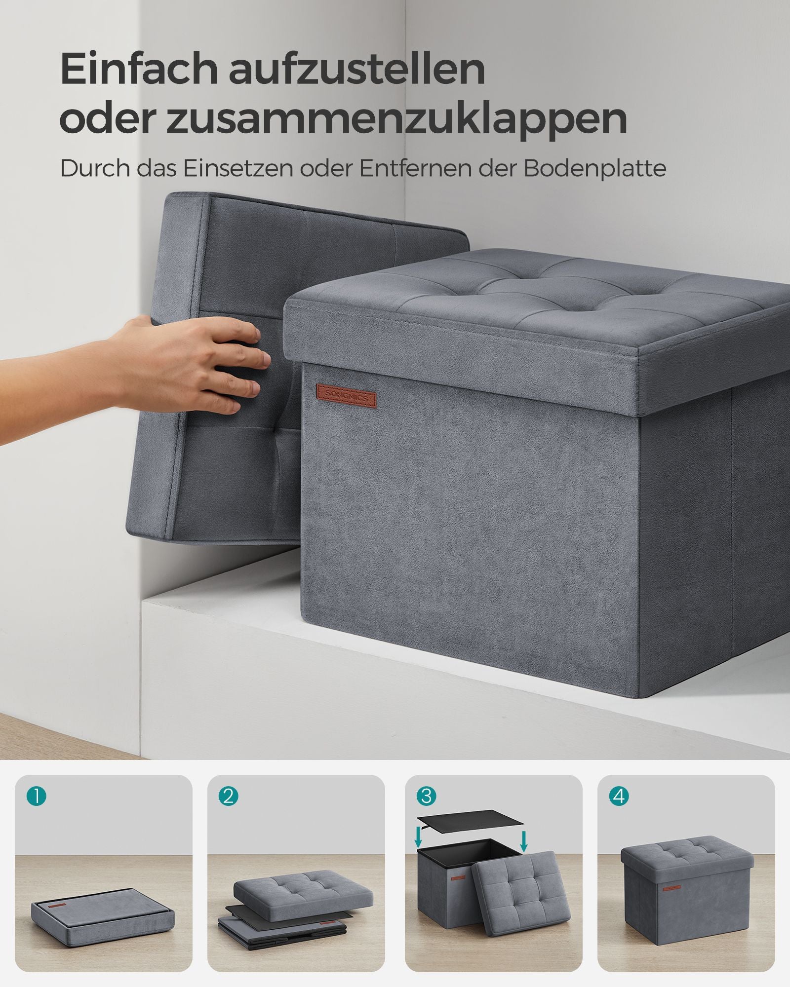 Bank – met opbergruimte – van fluweel – voor de hal – leigrijs