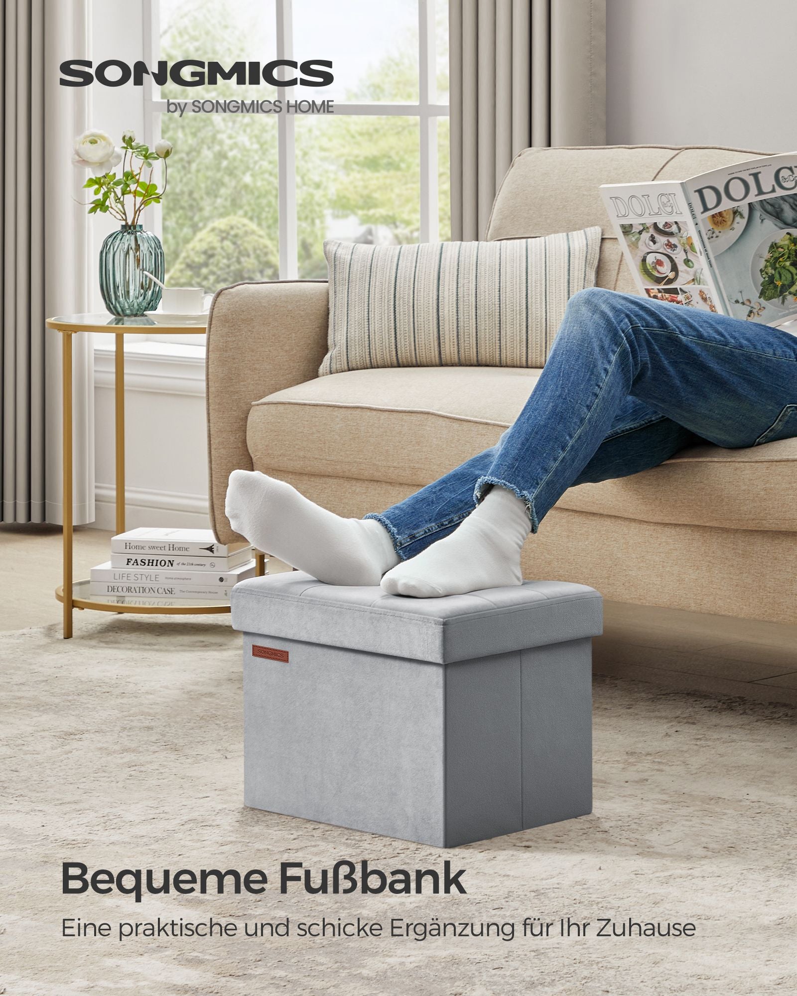 Bank – met opbergruimte – fluweel – met duifgrijs deksel