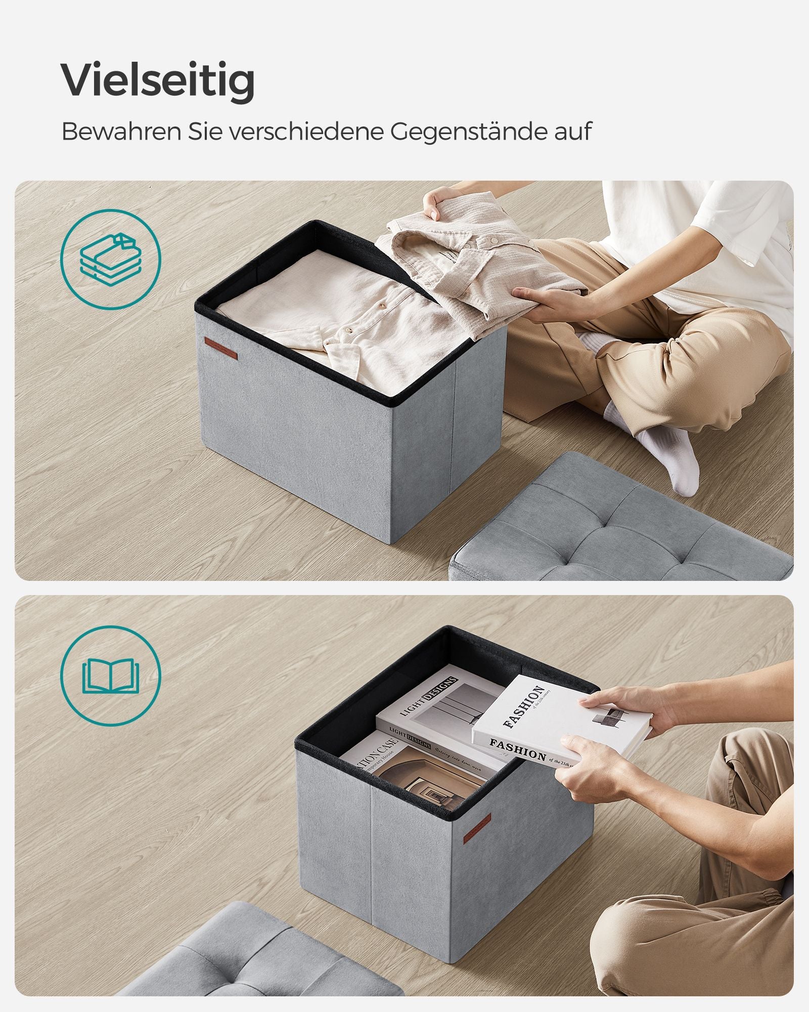 Bank – met opbergruimte – fluweel – met duifgrijs deksel