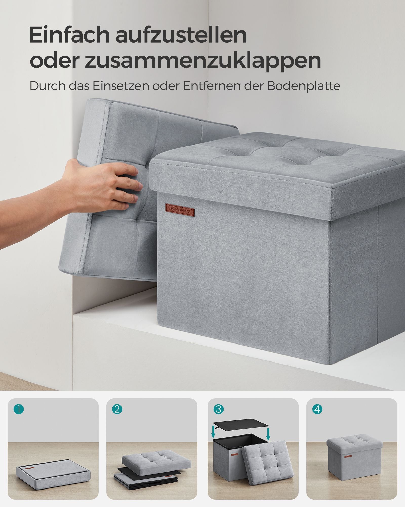 Bank – met opbergruimte – fluweel – met duifgrijs deksel