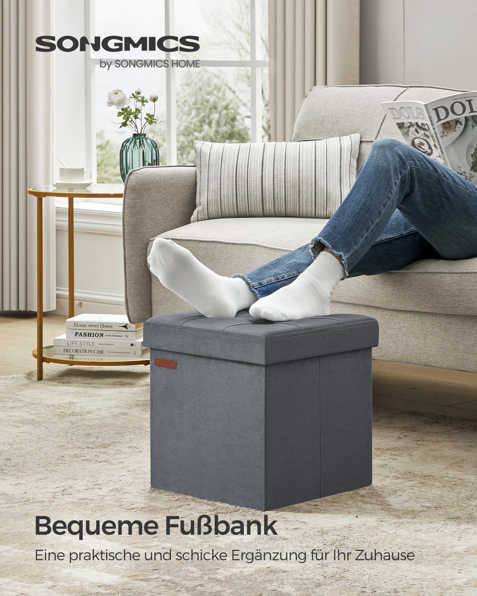 Bank – met opbergruimte – van leigrijs fluweel