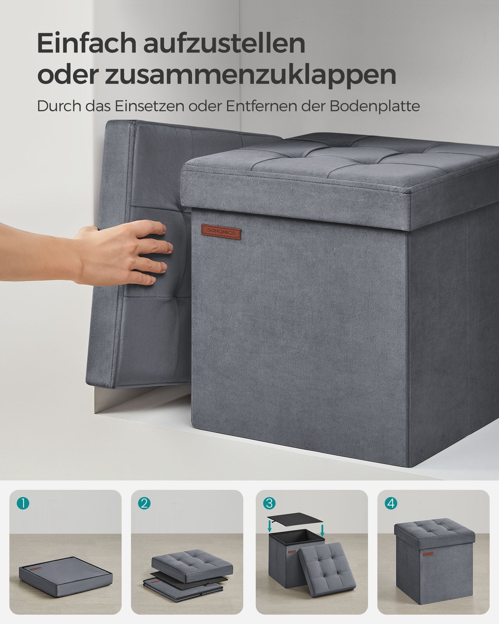 Bank – met opbergruimte – van leigrijs fluweel