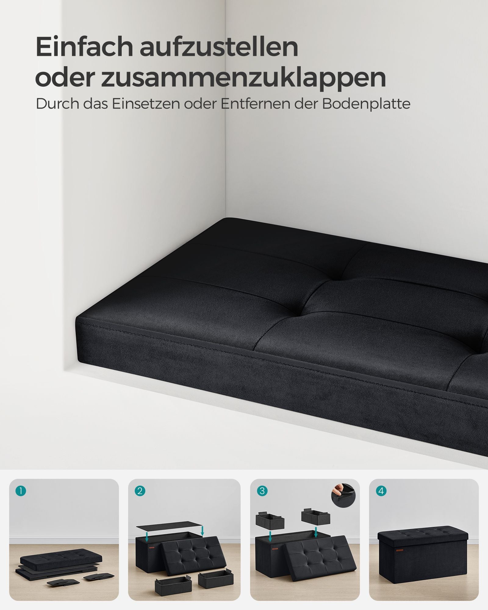 Bank – met opbergruimte – fluweel – voor gang – inktzwart