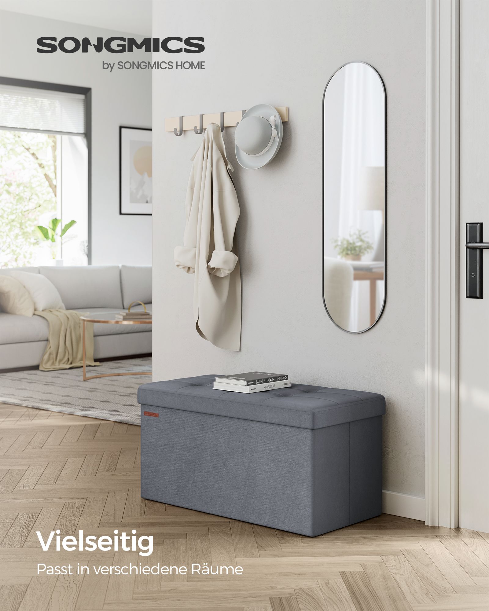 Bank – met opbergruimte – fluweel – voor woonkamer – leigrijs