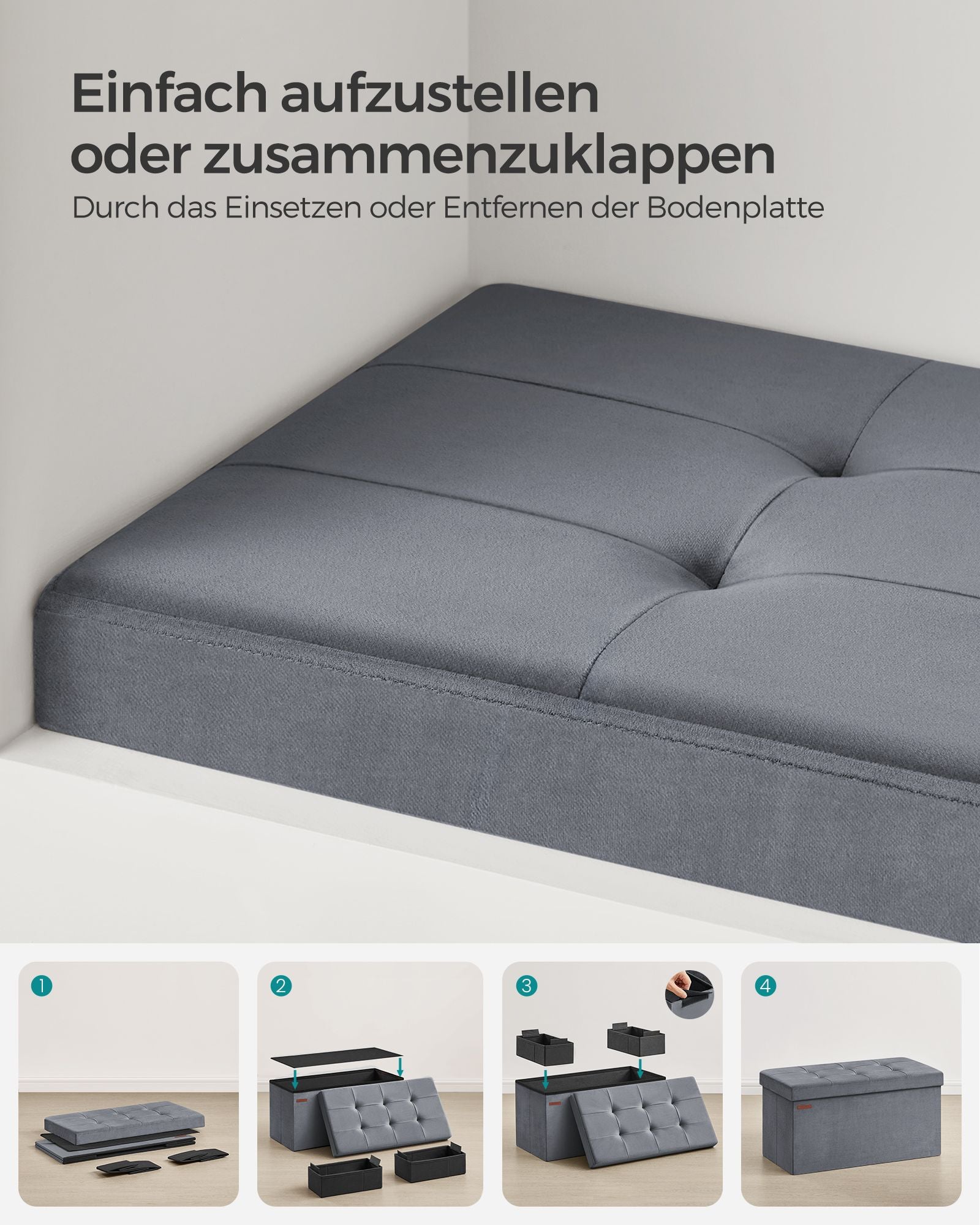 Bank – met opbergruimte – fluweel – voor woonkamer – leigrijs