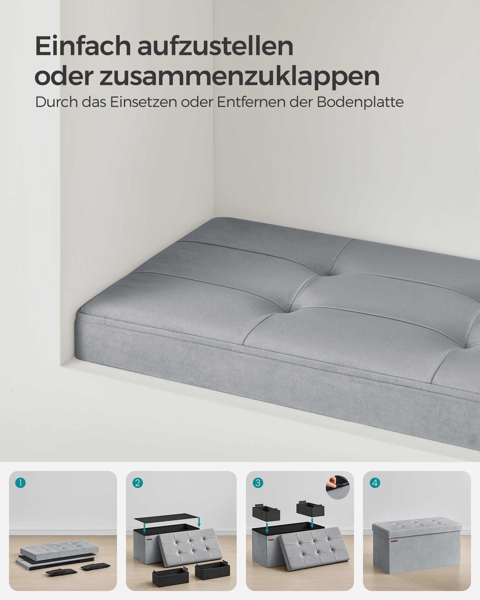 Bankje – met opbergruimte – fluweel – voor hal – duifgrijs