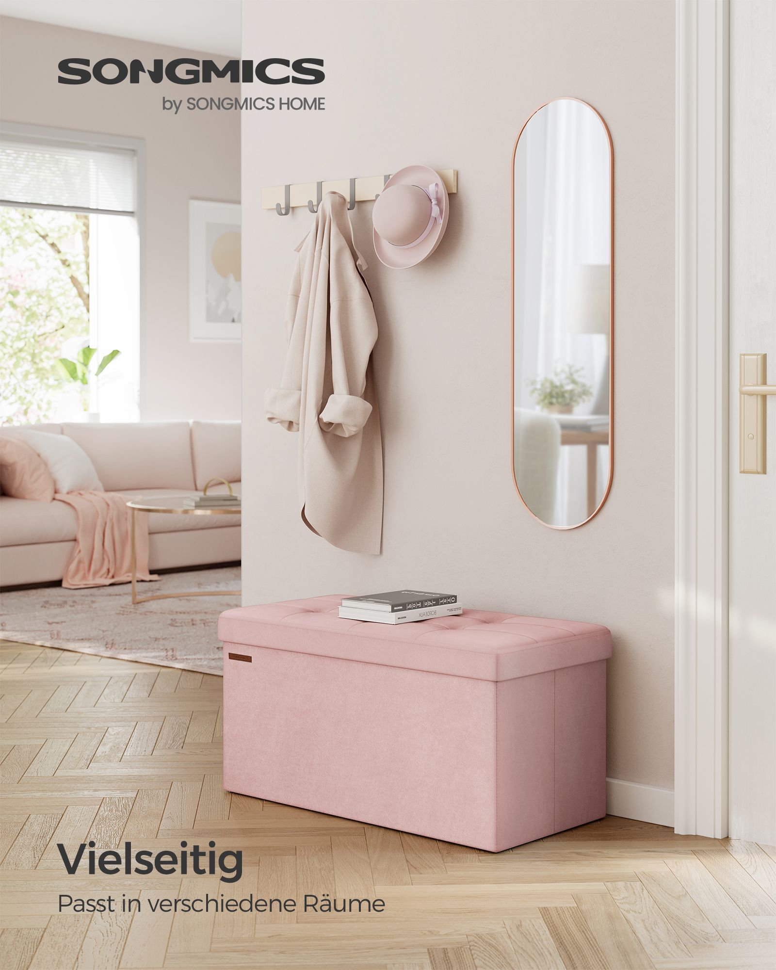 Bank – met opbergruimte – tot 300 kg – pastelroze