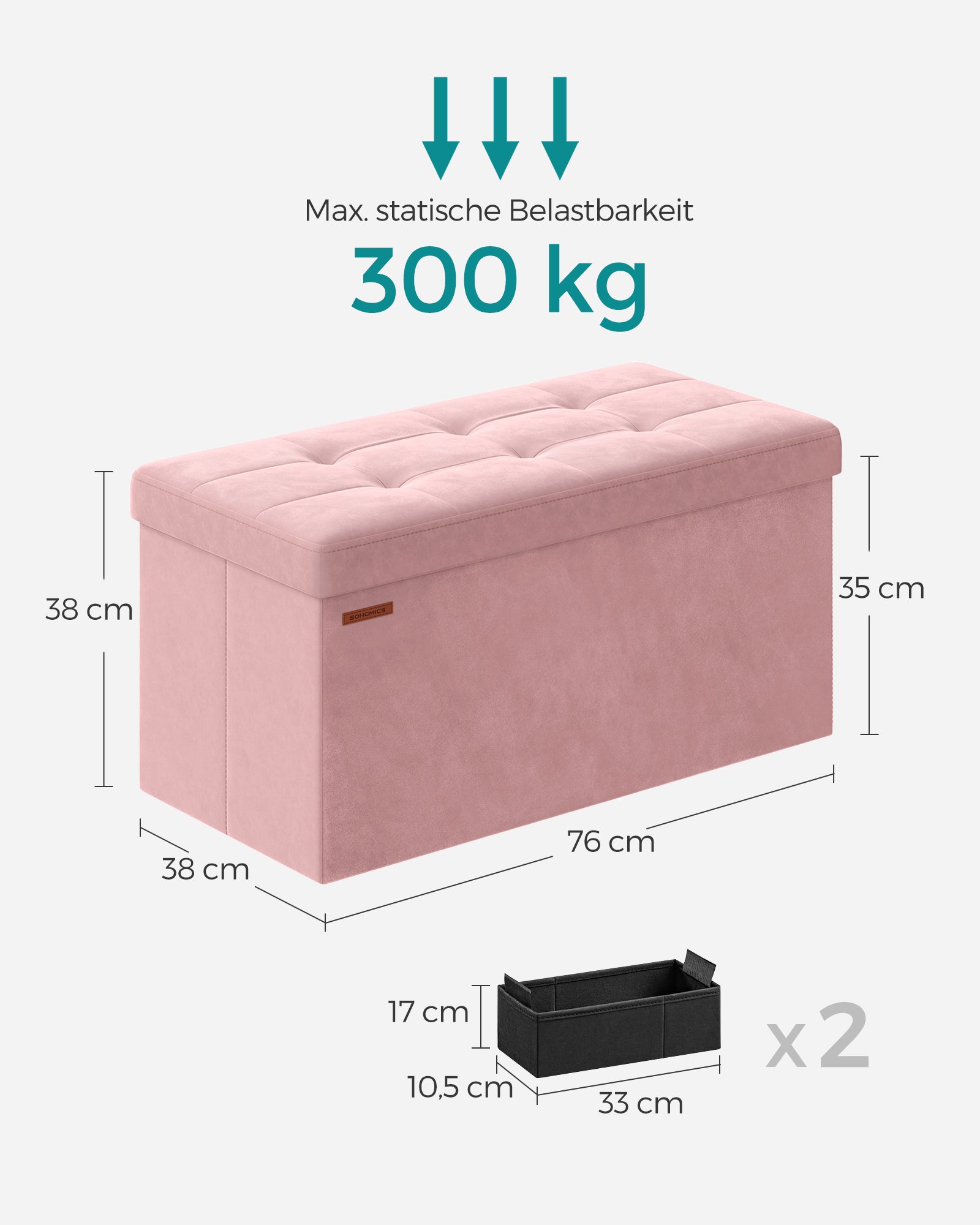 Bank – met opbergruimte – tot 300 kg – pastelroze