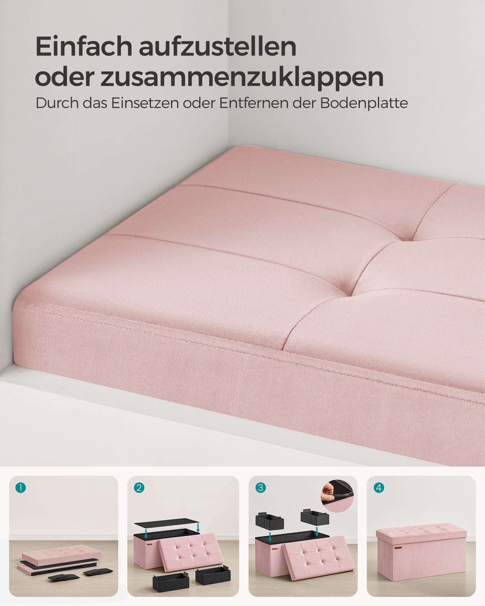 Bank – met opbergruimte – tot 300 kg – pastelroze