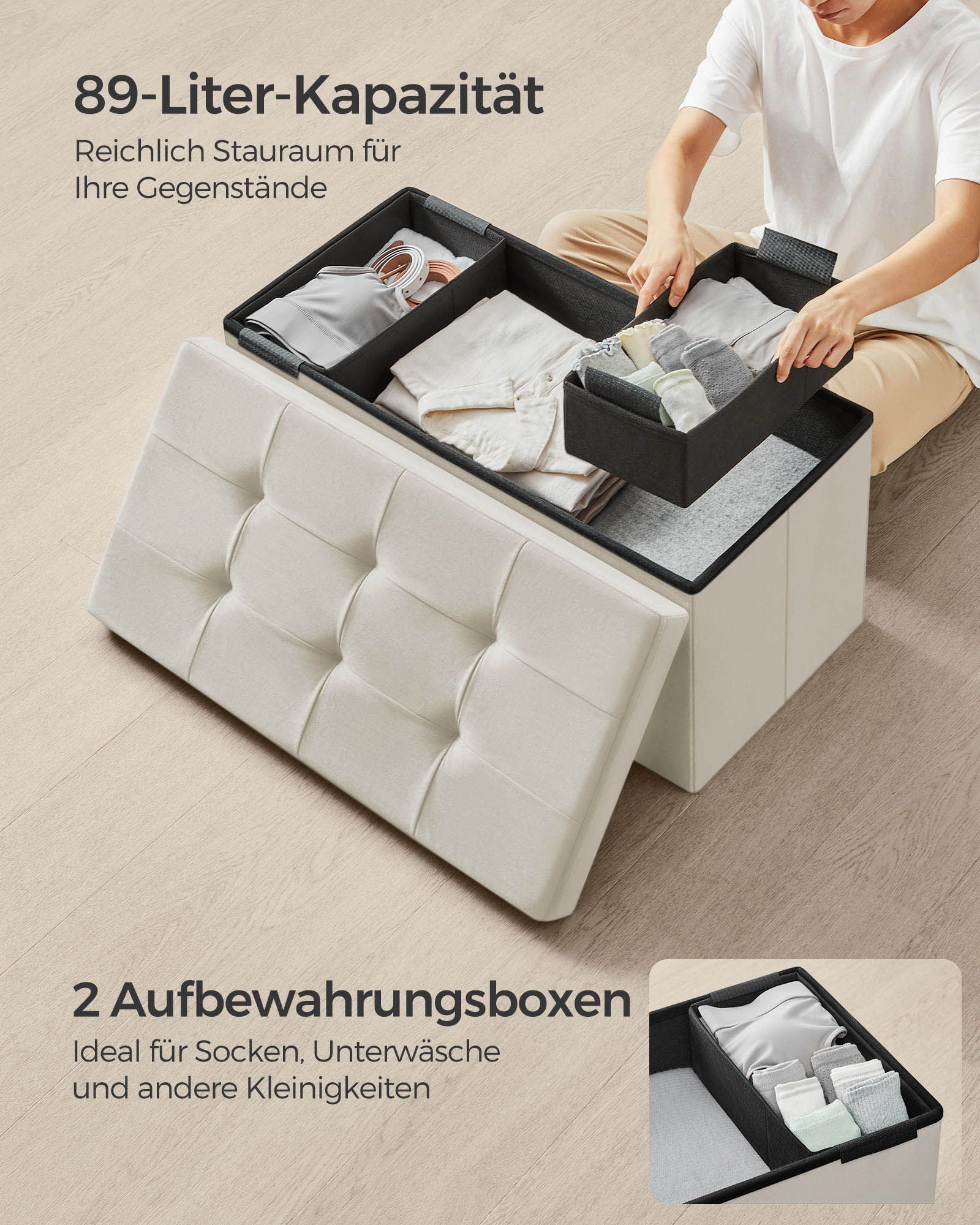 Bank – met opbergruimte – fluweel – 38 × 76 × 38 cm